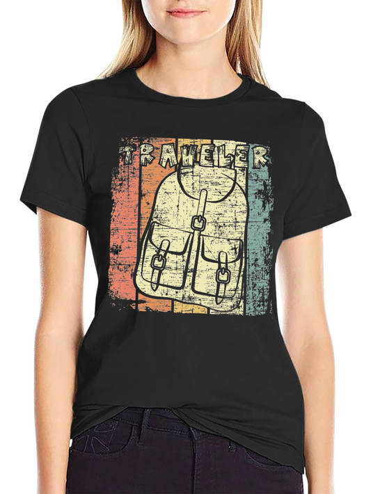 Vintage Traveler Backpack T-Shirt - Black