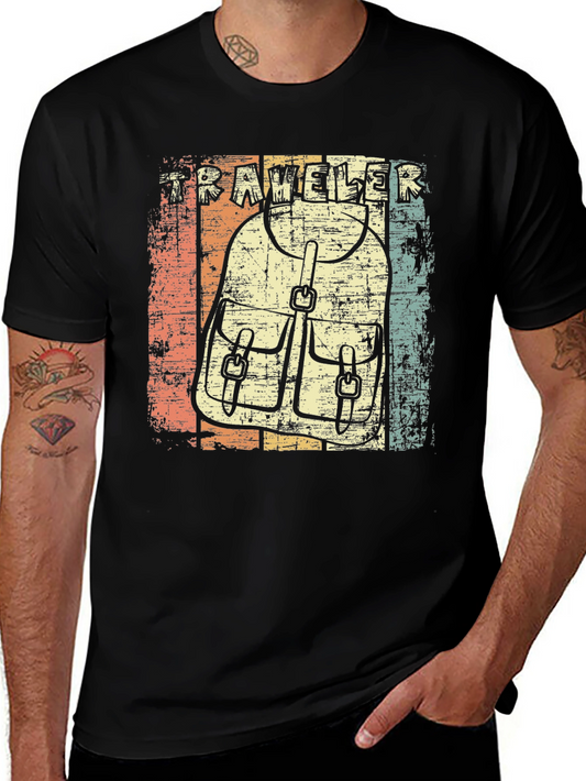 Vintage Traveler Backpack T-Shirt - Black