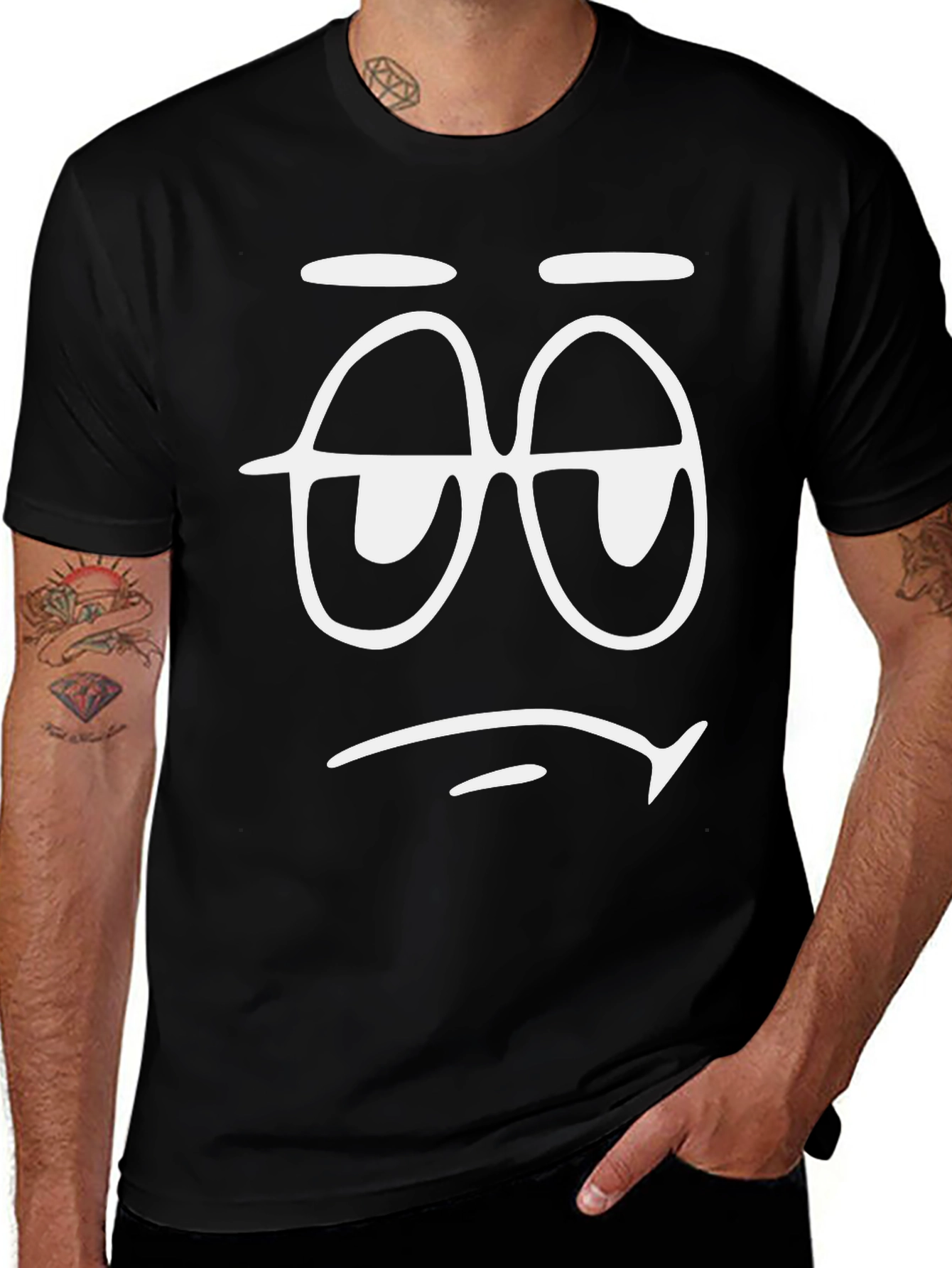 Sleepy Face Graphic T-Shirt - Black Cotton Tee
