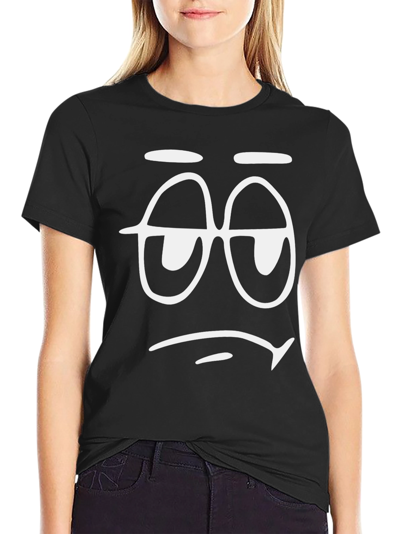 Sleepy Face Graphic T-Shirt - Black Cotton Tee