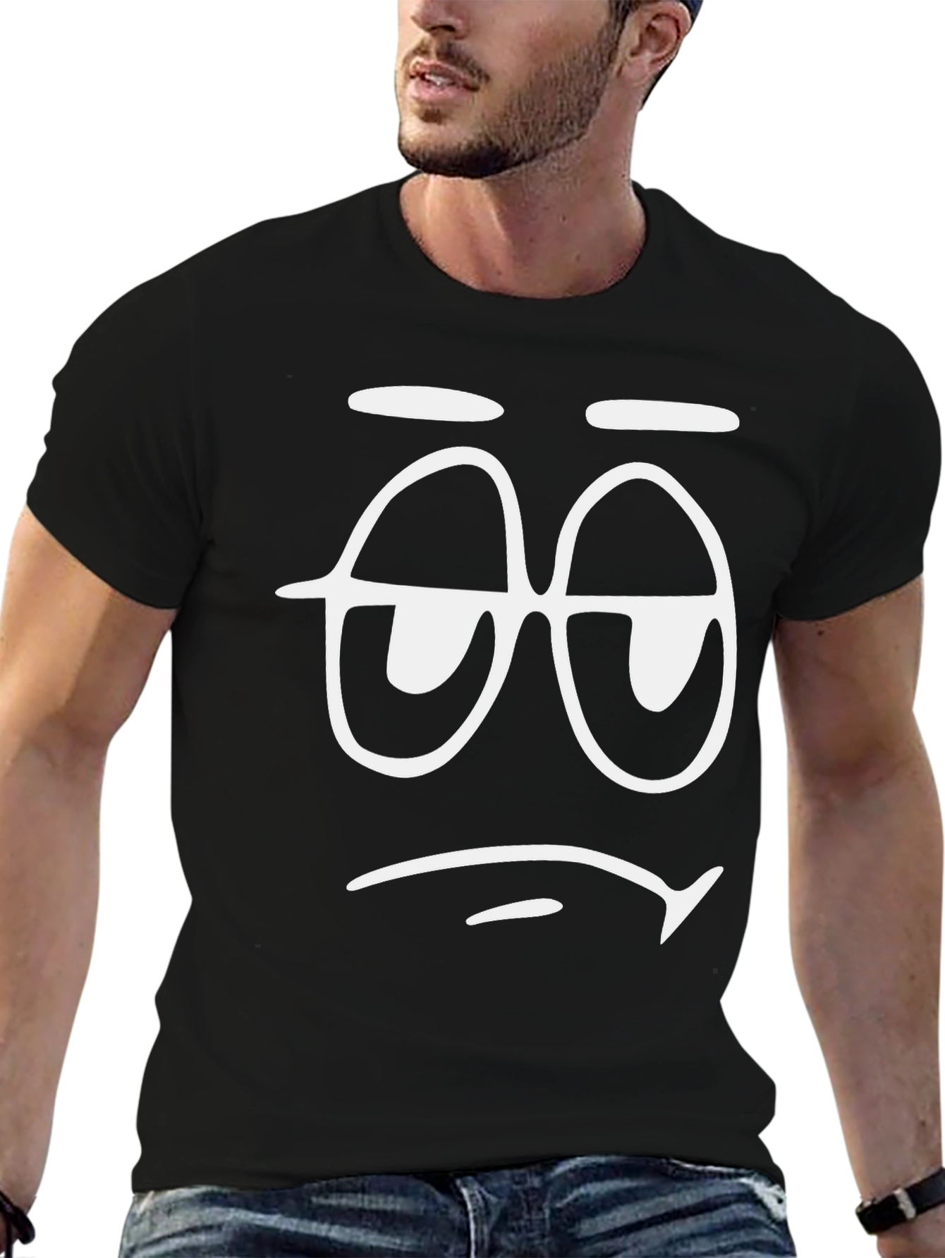 Sleepy Face Graphic T-Shirt - Black Cotton Tee