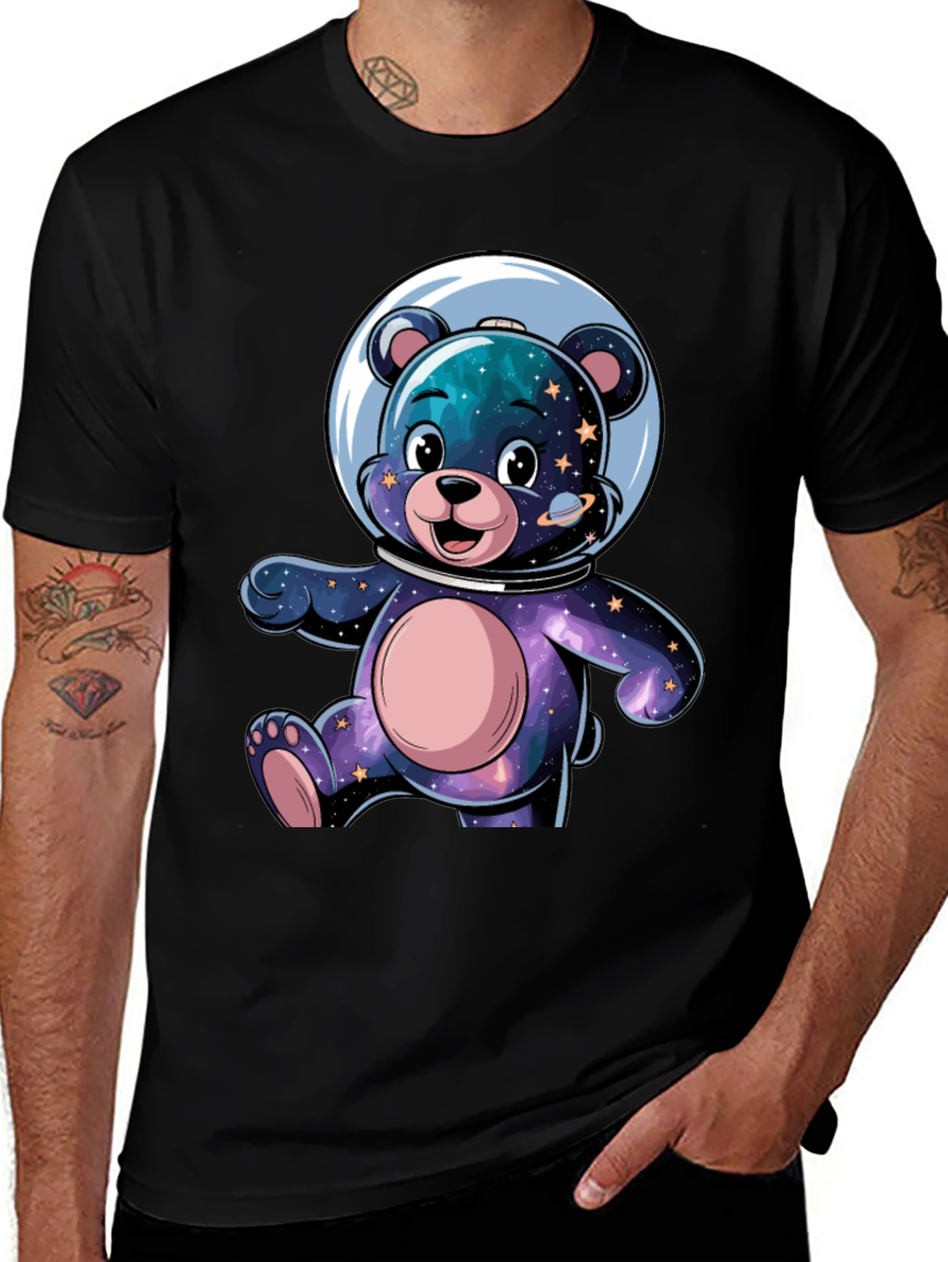 Astronaut Bear Graphic Tee - Galaxy Design