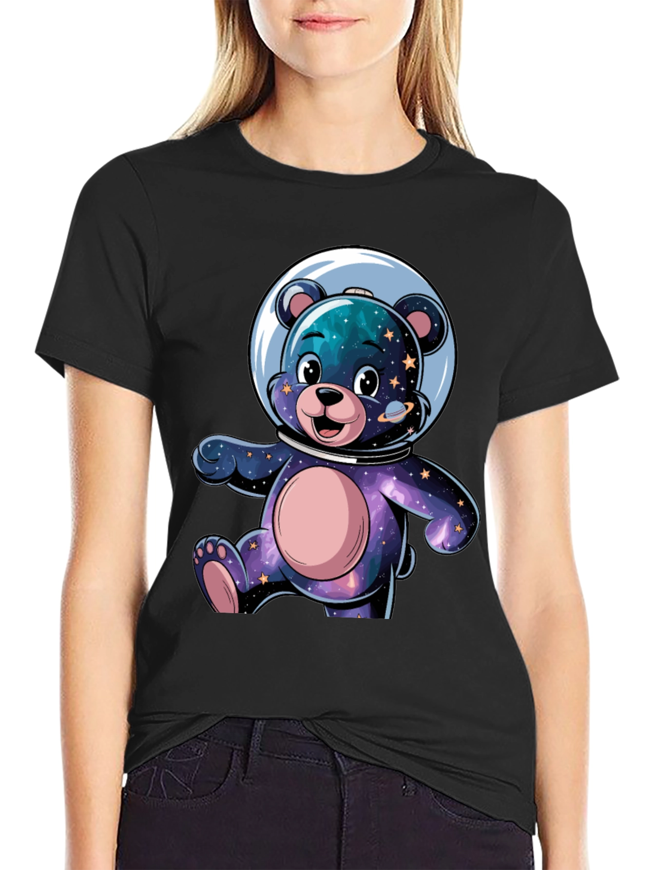 Astronaut Bear Graphic Tee - Galaxy Design