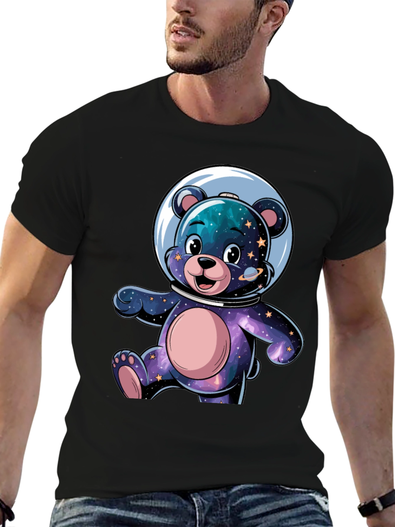 Astronaut Bear Graphic Tee - Galaxy Design