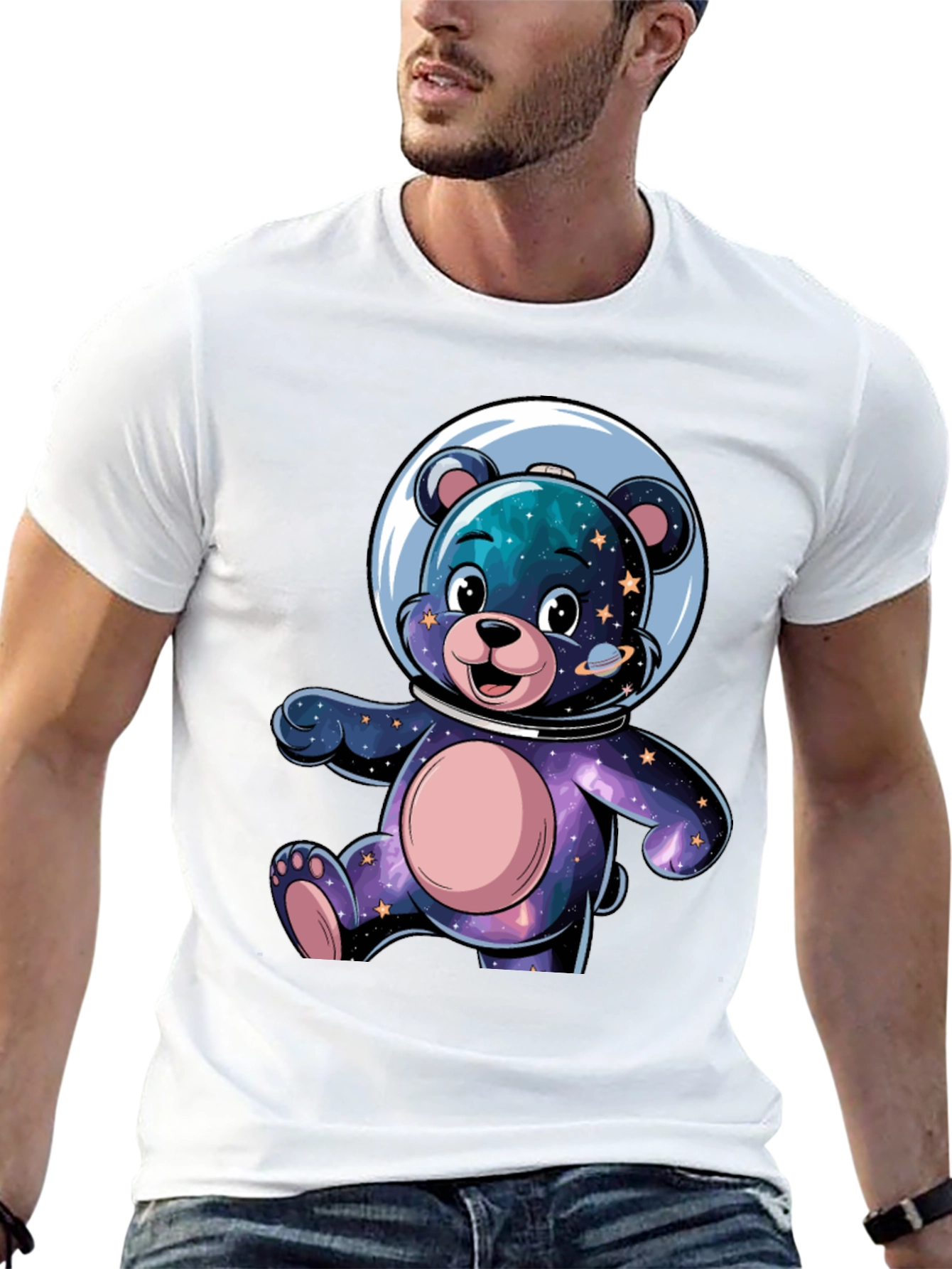 Astronaut Bear Graphic Tee - Galaxy Design