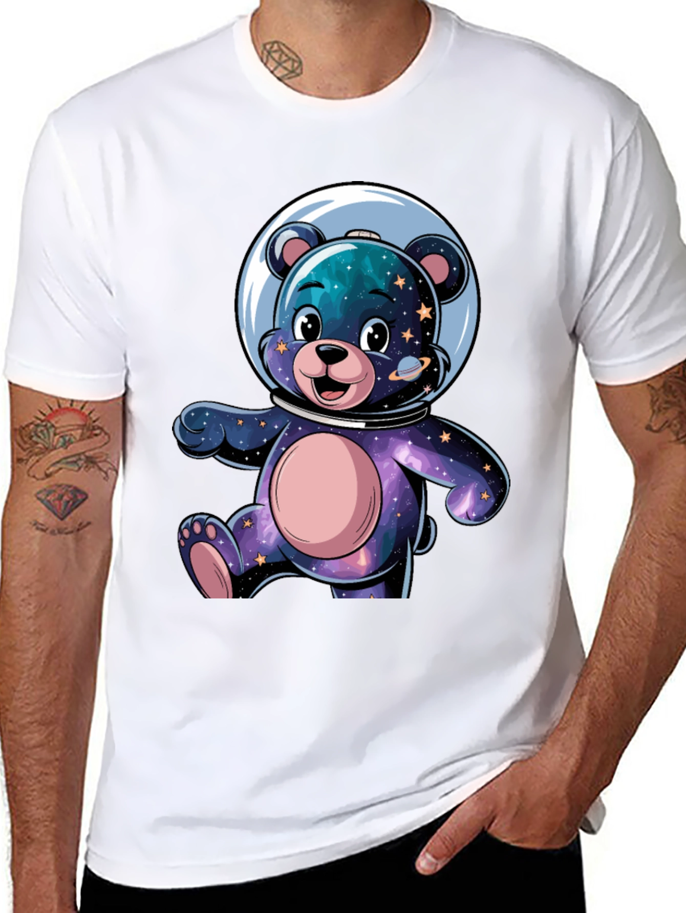 Astronaut Bear Graphic Tee - Galaxy Design