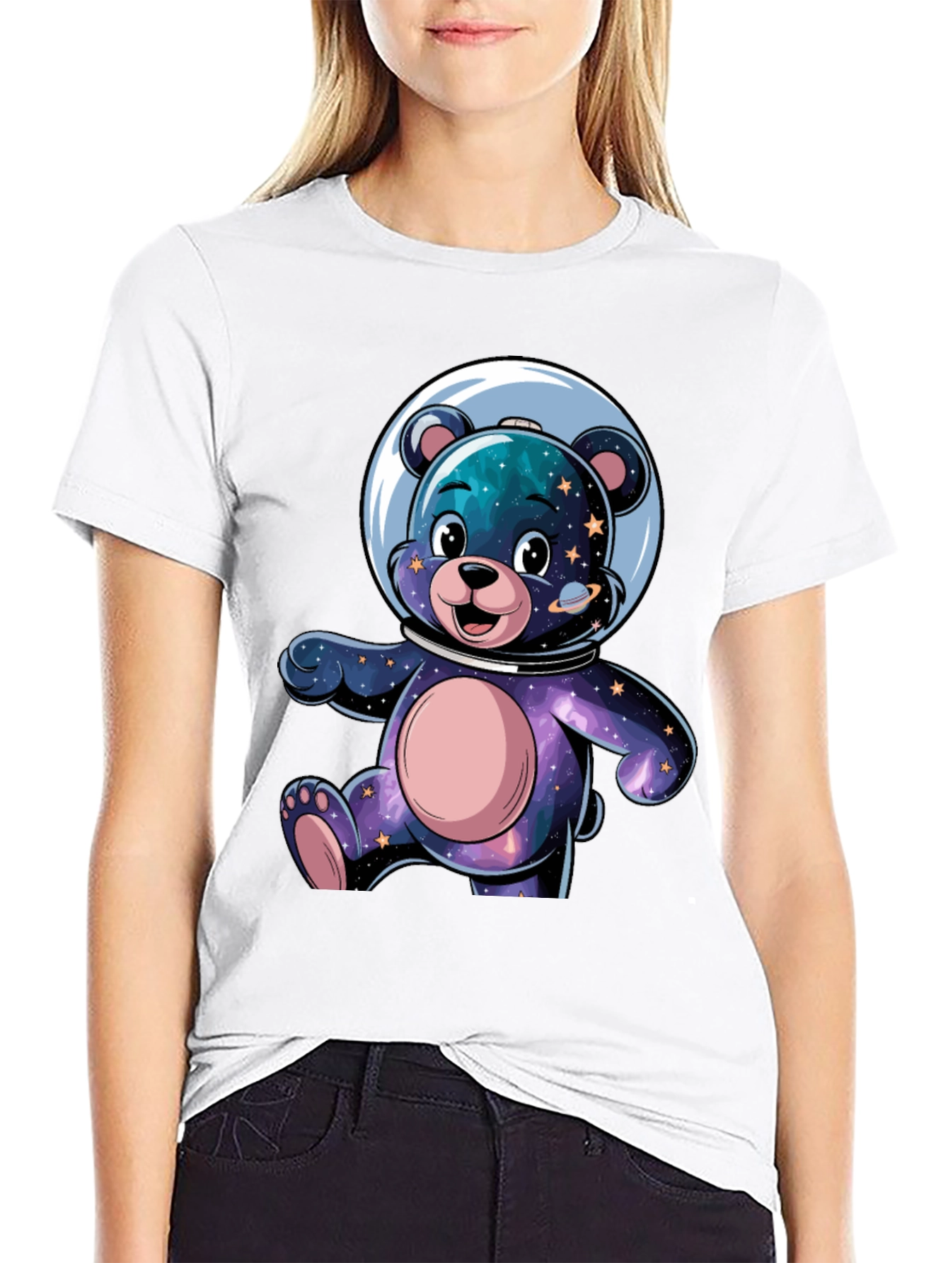 Astronaut Bear Graphic Tee - Galaxy Design