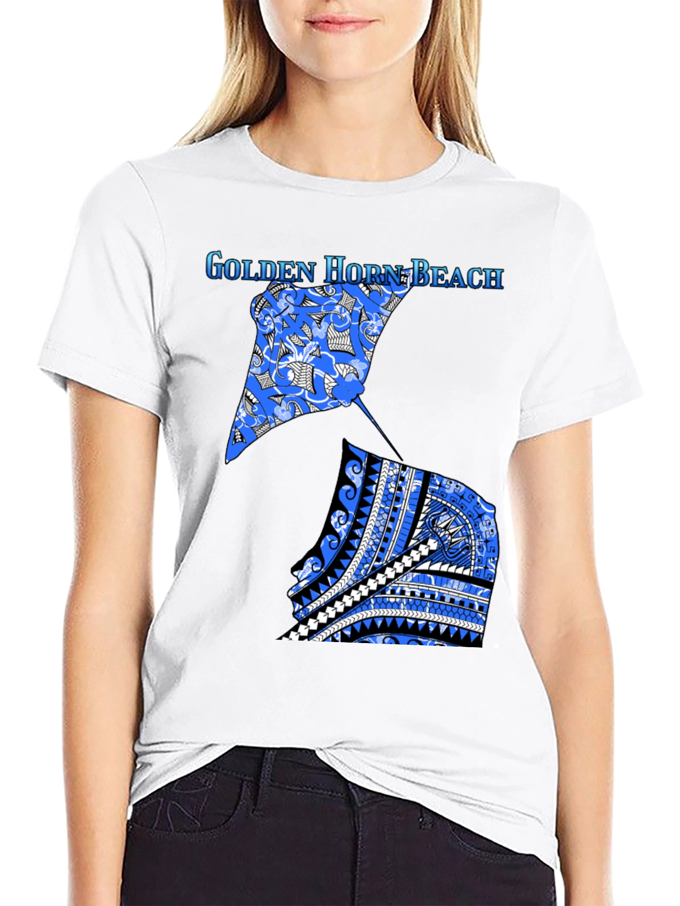 Golden Horn Beach T-Shirt - Tribal Stingray Design