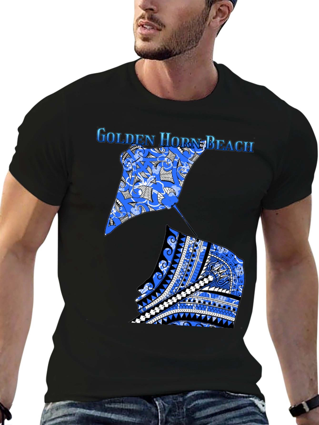 Golden Horn Beach T-Shirt - Tribal Stingray Design