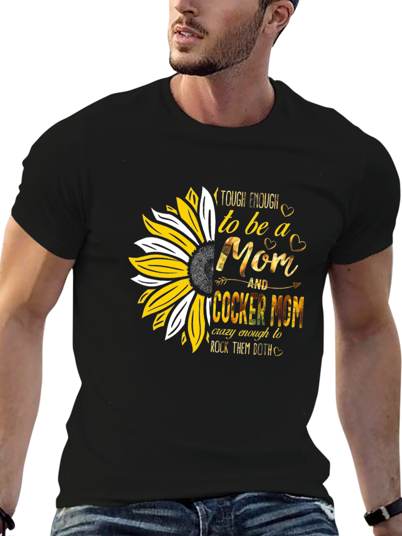 Tough Enough Cocker Mom Sunflower Graphic T-Shirt