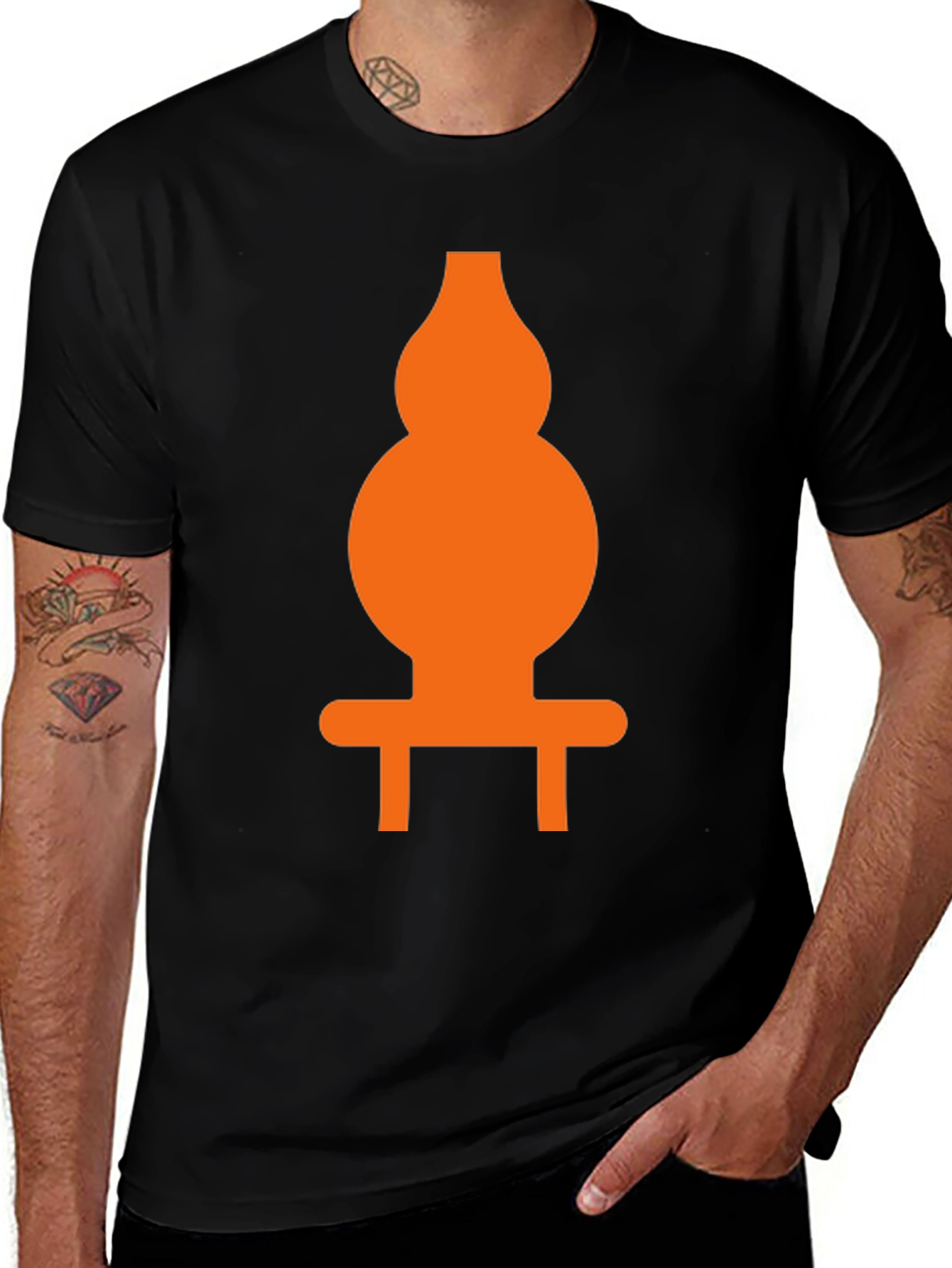 Orange Gourd Graphic Print Black T-Shirt