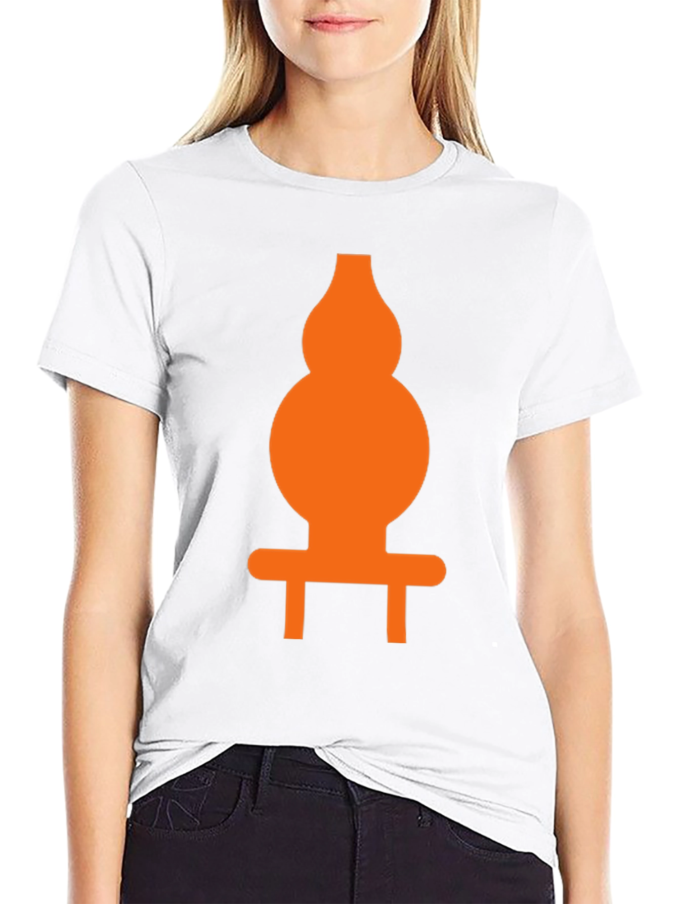 Orange Gourd Graphic Print Black T-Shirt