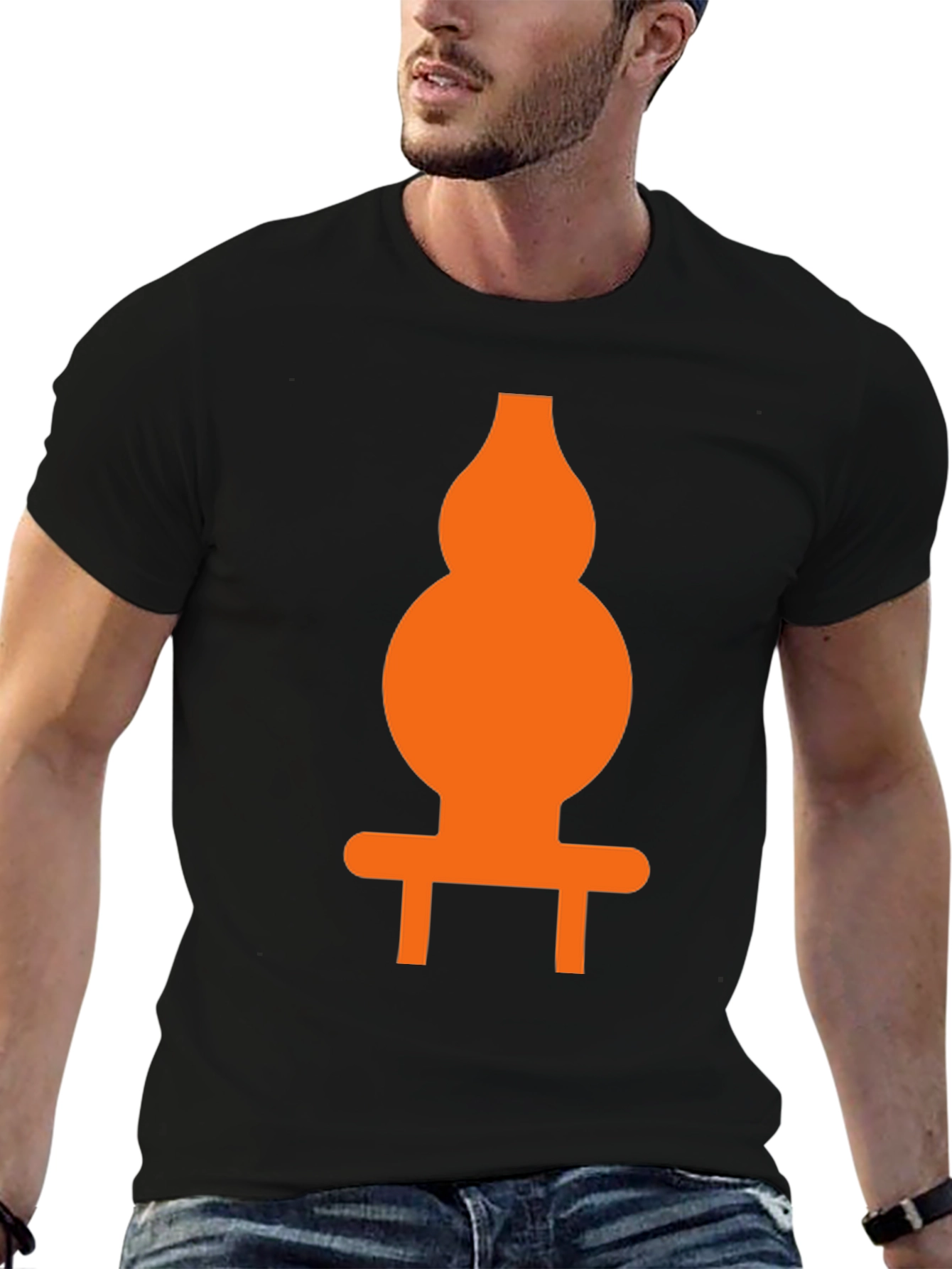Orange Gourd Graphic Print Black T-Shirt