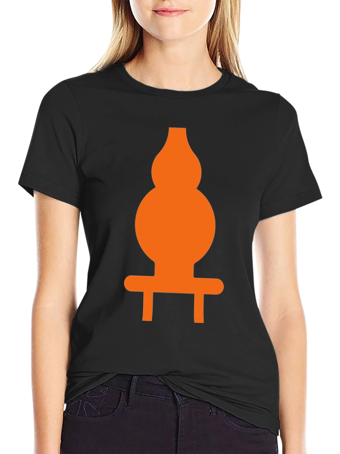 Orange Gourd Graphic Print Black T-Shirt