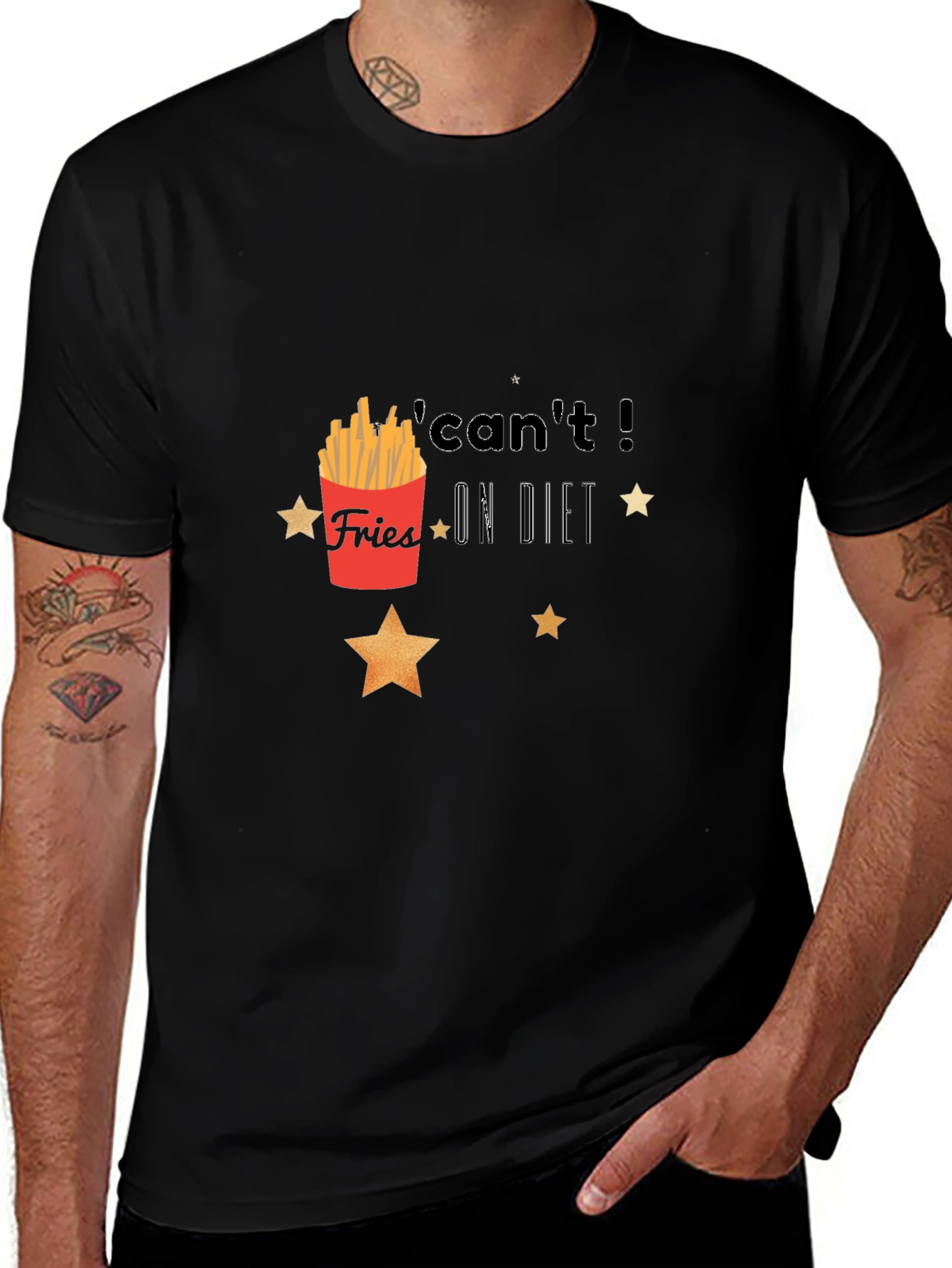Fries On Diet Graphic Black T-Shirt