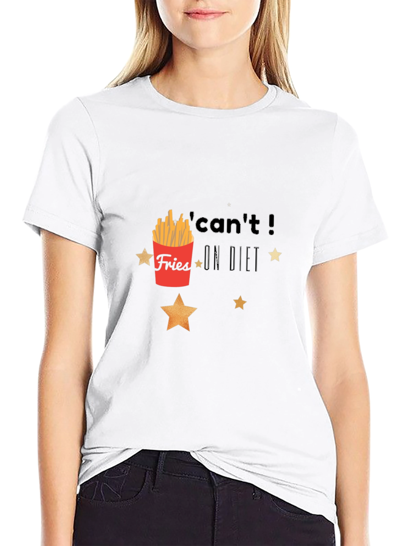 Fries On Diet Graphic Black T-Shirt