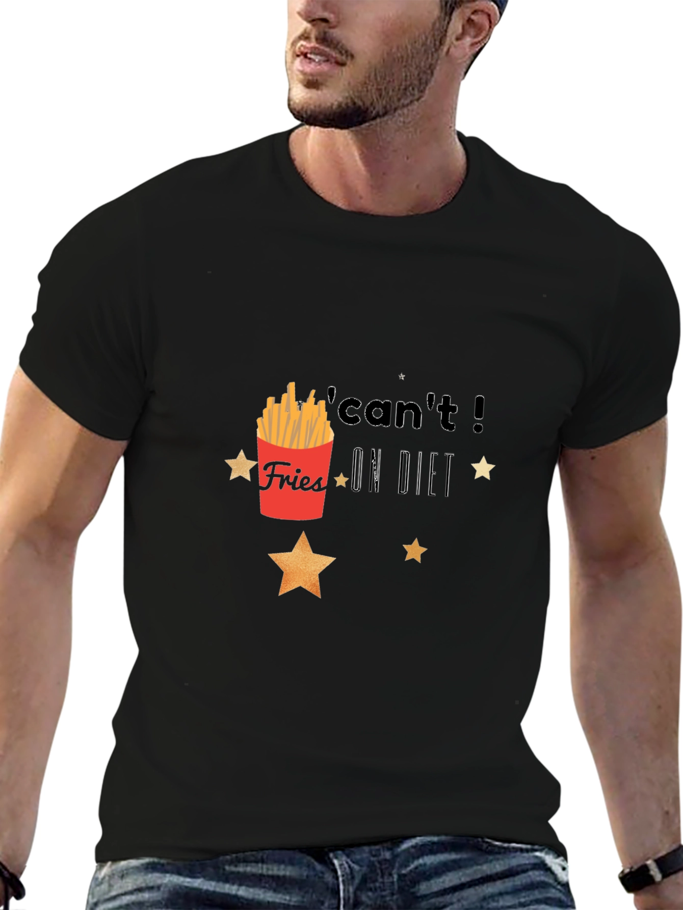 Fries On Diet Graphic Black T-Shirt