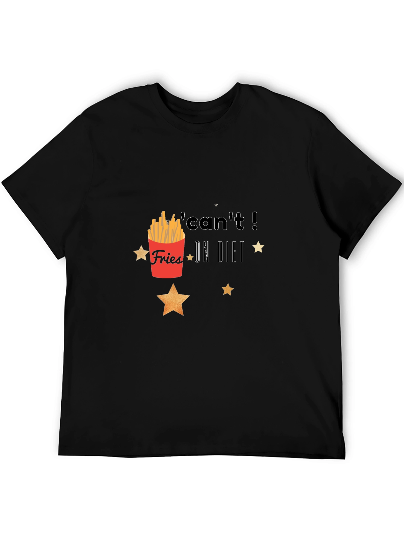 Fries On Diet Graphic Black T-Shirt