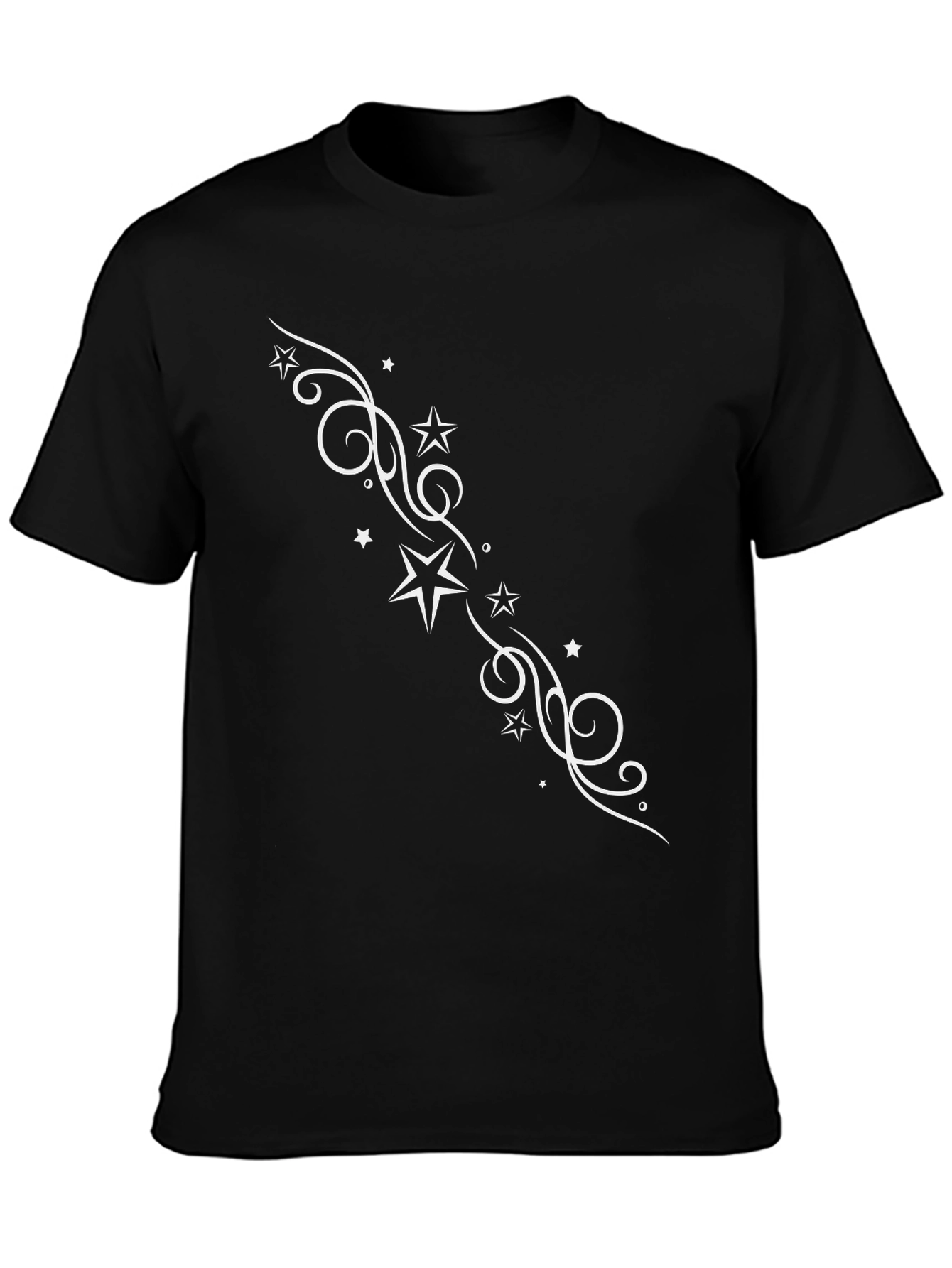 Stylish Black Tee with Star Swirl Design