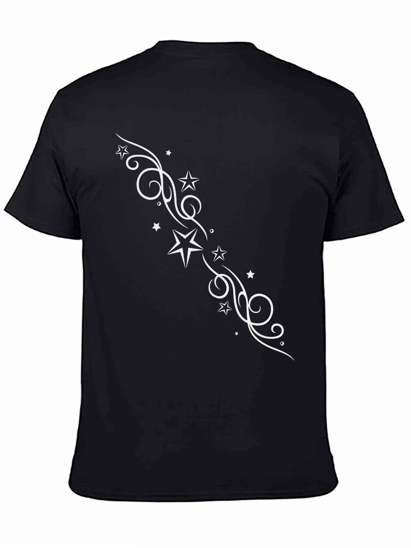 Stylish Black Tee with Star Swirl Design