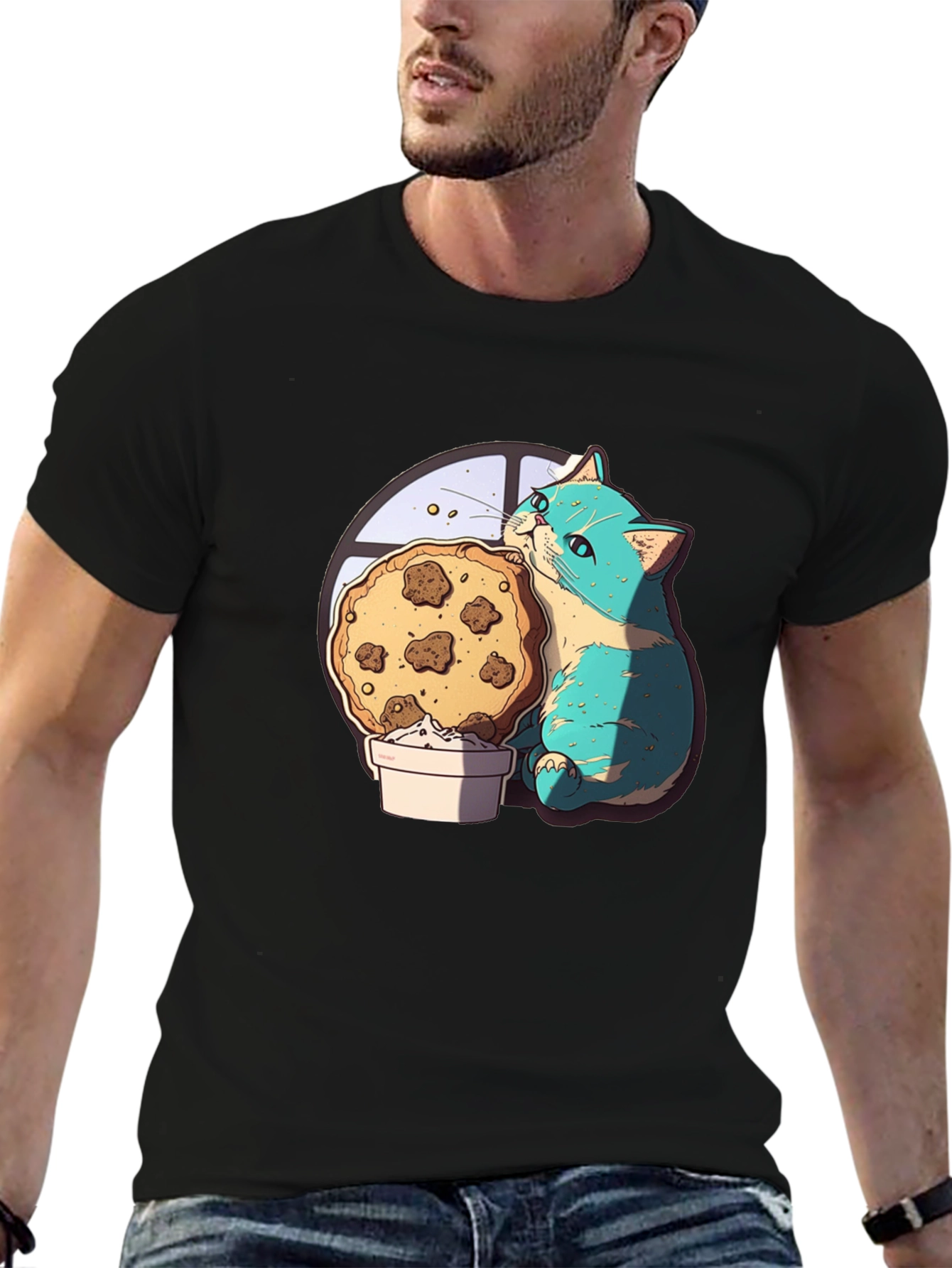 Cute Cat & Cookie T-Shirt - Graphic Tee