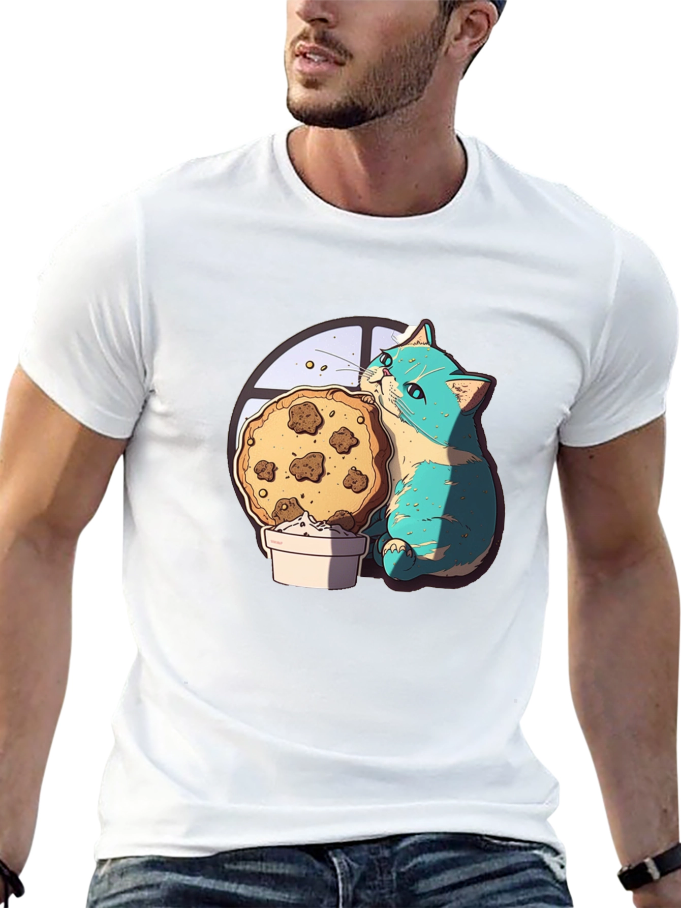 Cute Cat & Cookie T-Shirt - Graphic Tee