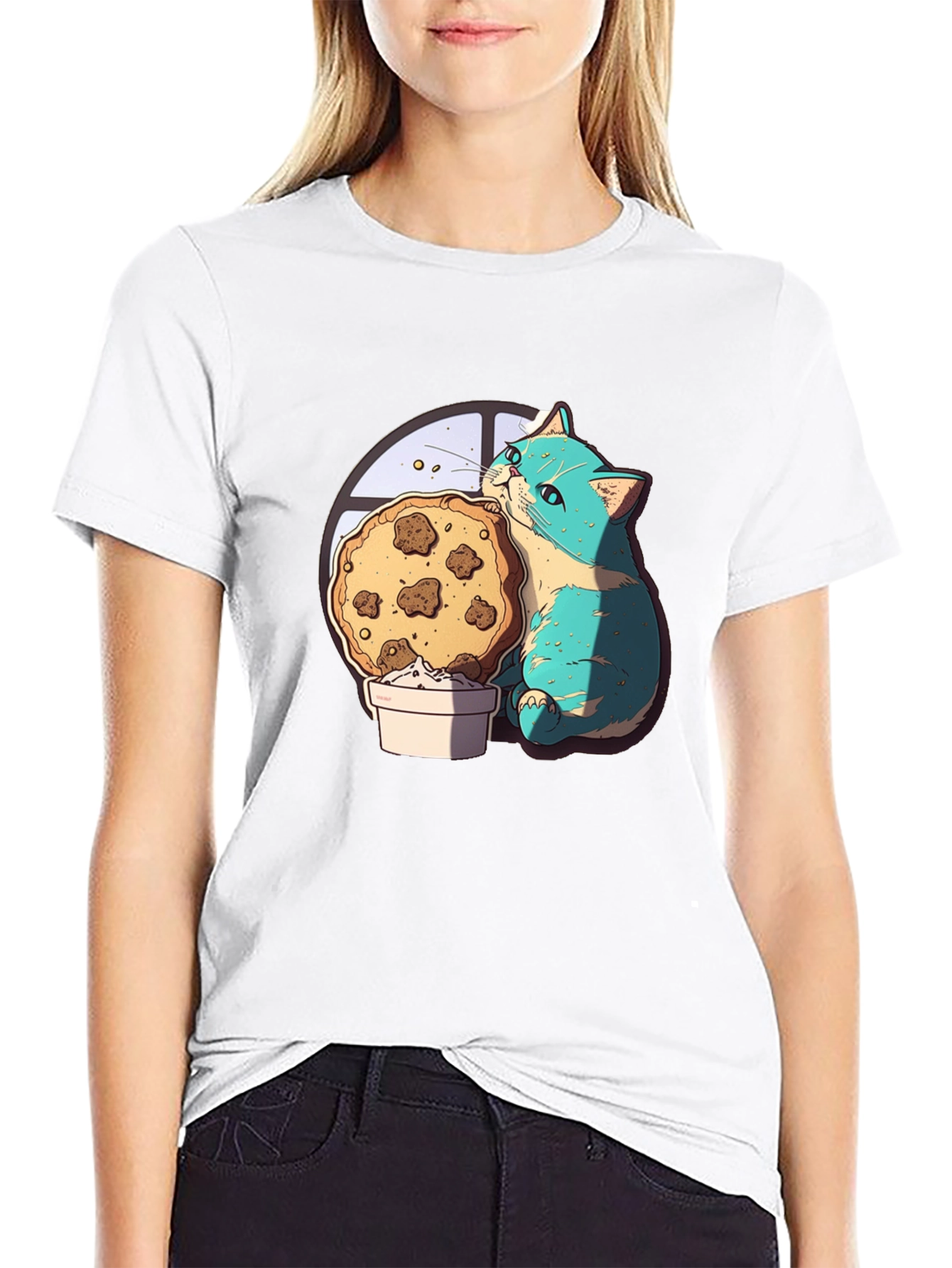 Cute Cat & Cookie T-Shirt - Graphic Tee