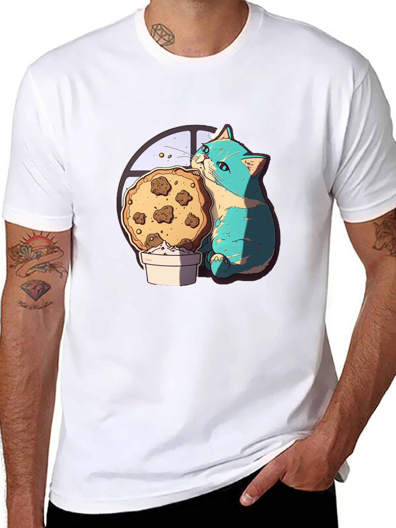 Cute Cat & Cookie T-Shirt - Graphic Tee