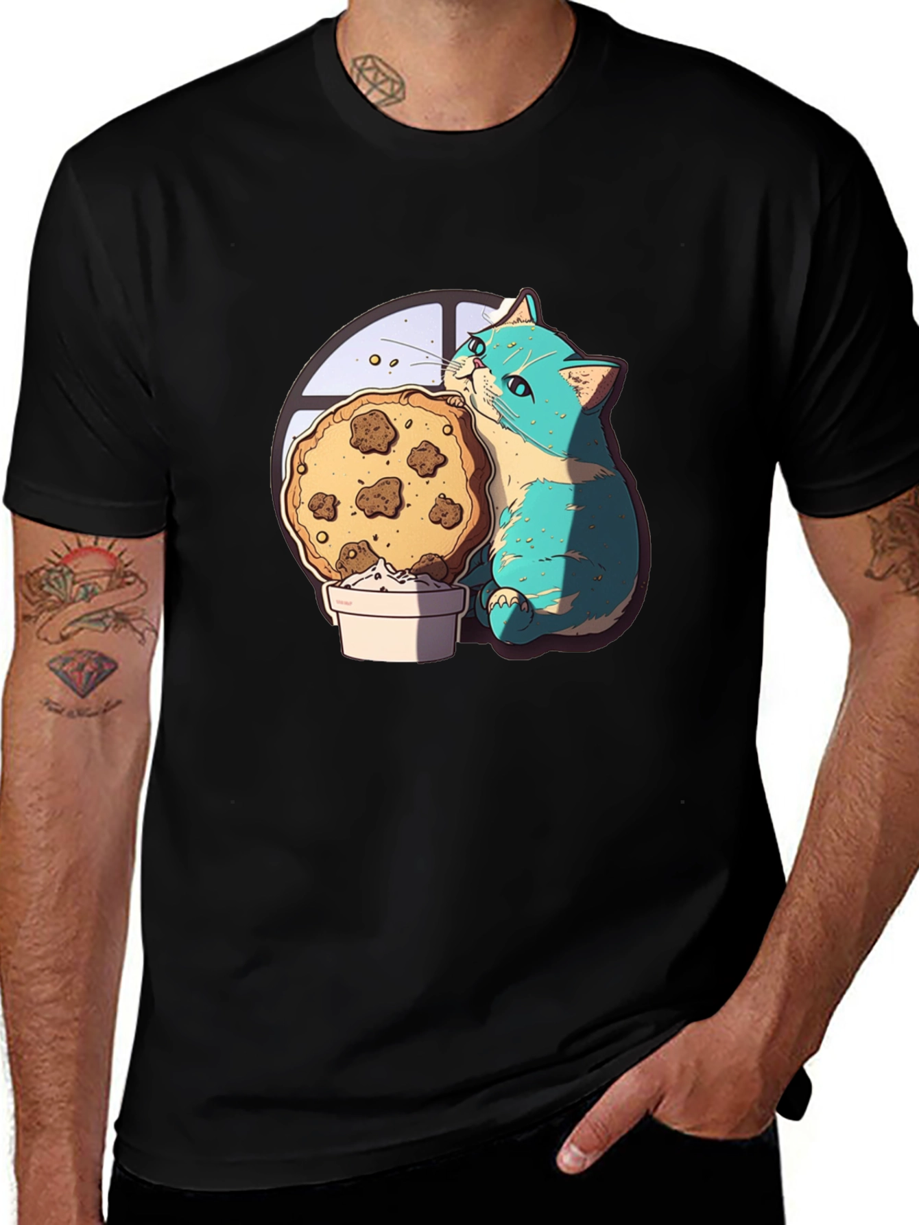 Cute Cat & Cookie T-Shirt - Graphic Tee
