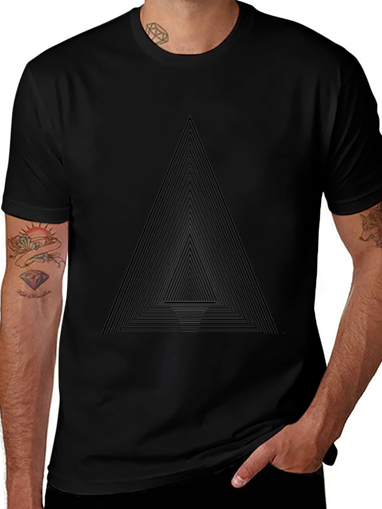 Mens Black Geometric Triangle Graphic Tee