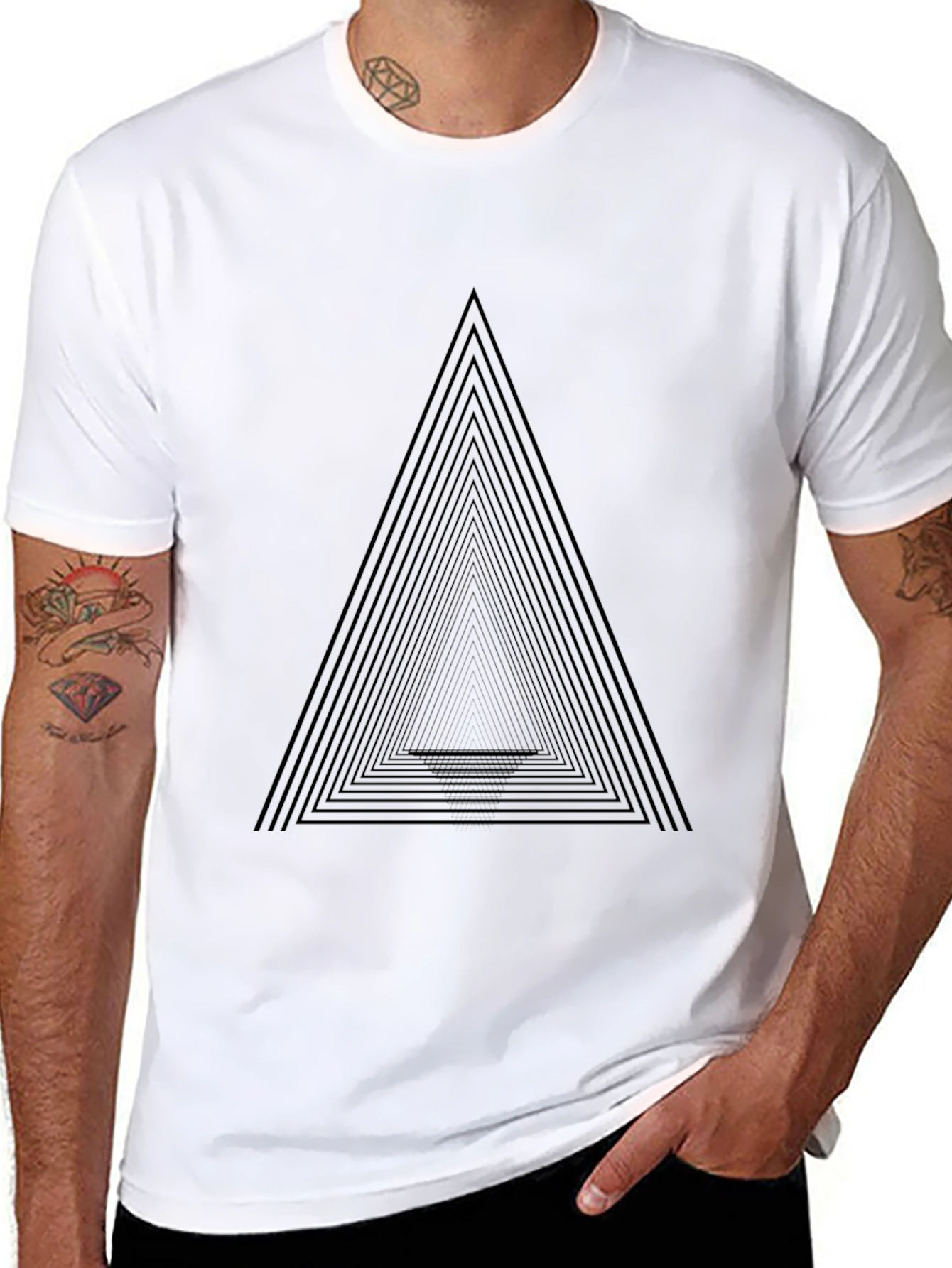 Mens Black Geometric Triangle Graphic Tee