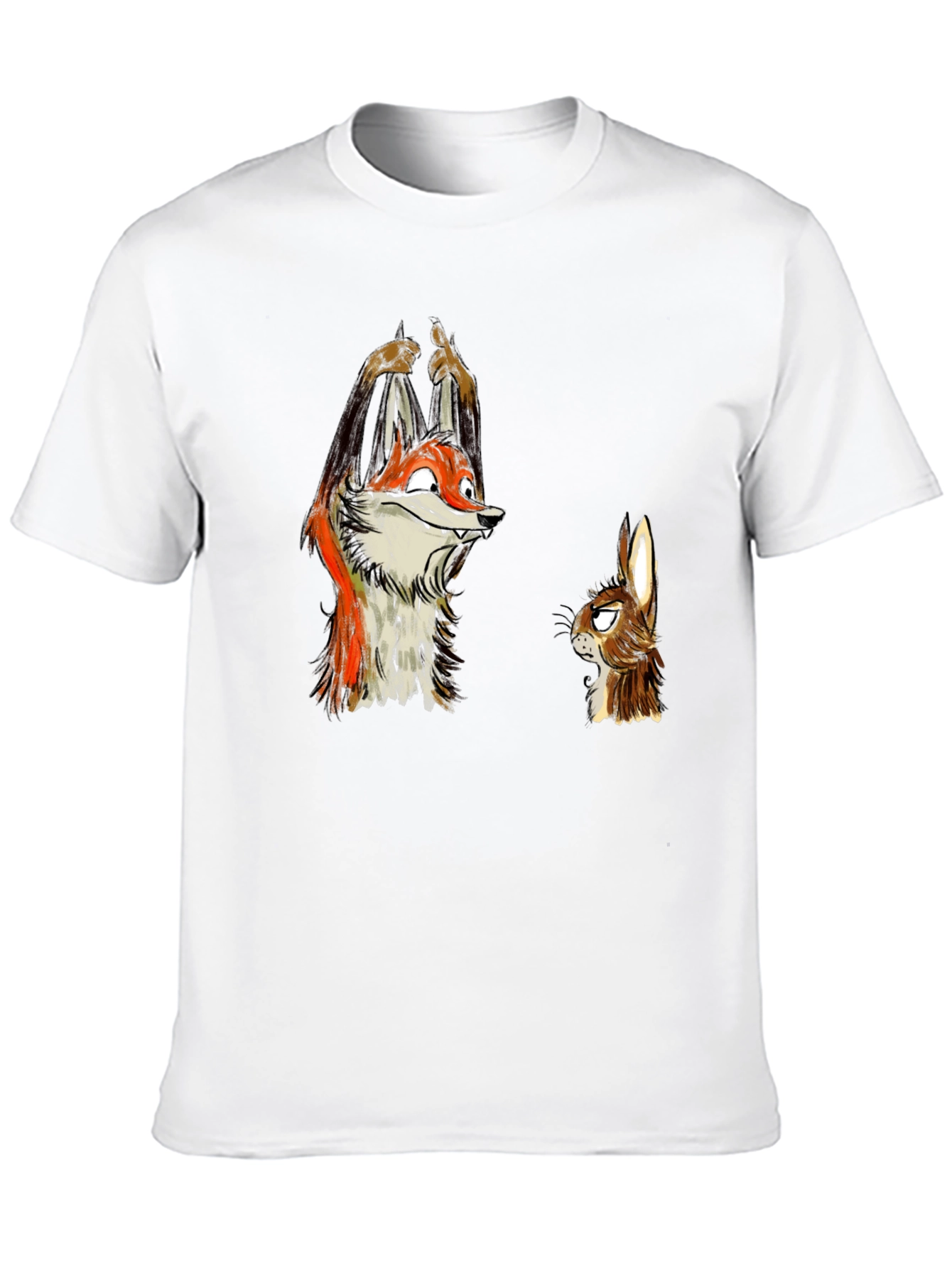 Funny Fox and Rabbit Graphic Tee - Black