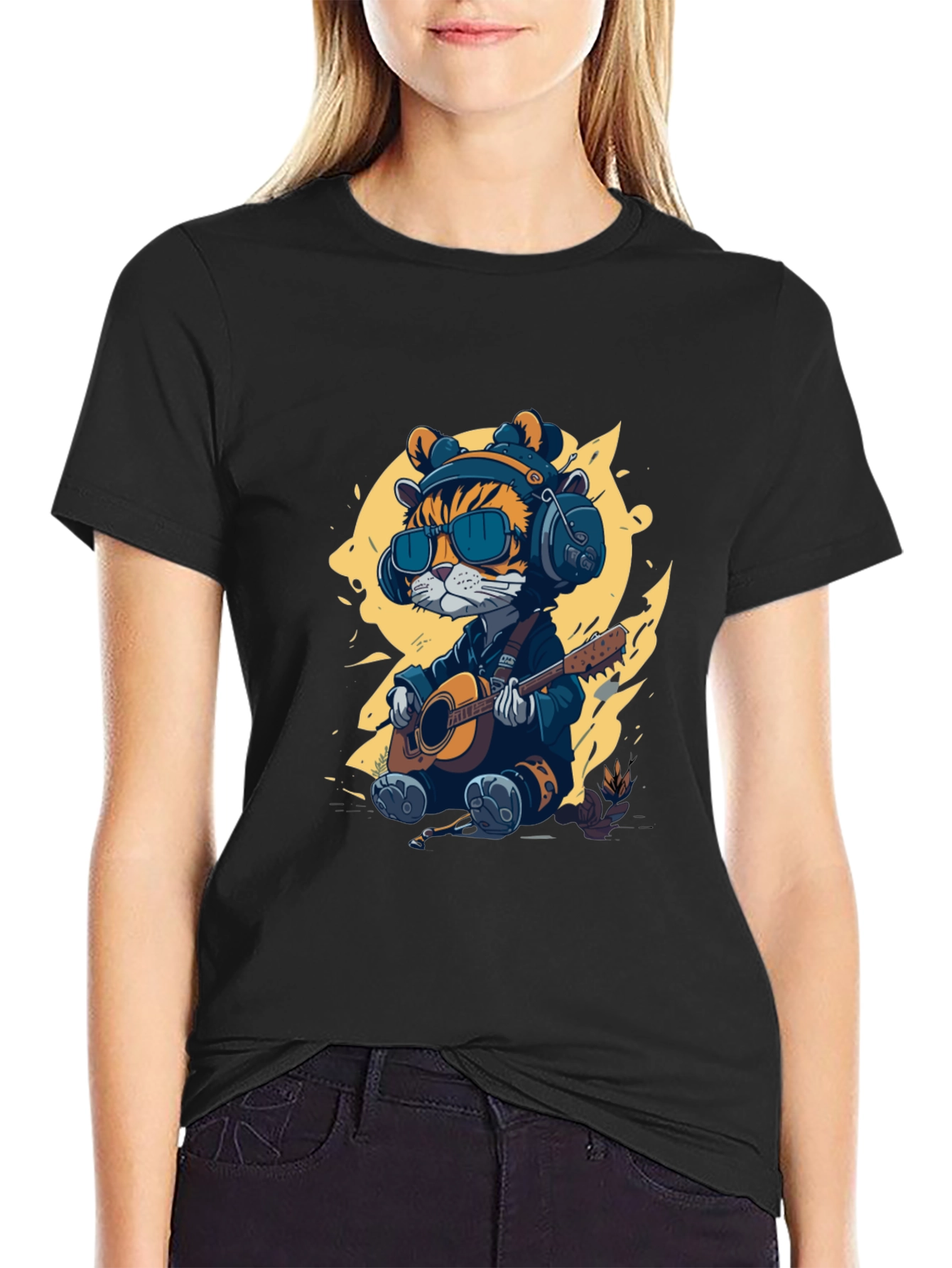 Cool Cat Guitar Player T-Shirt