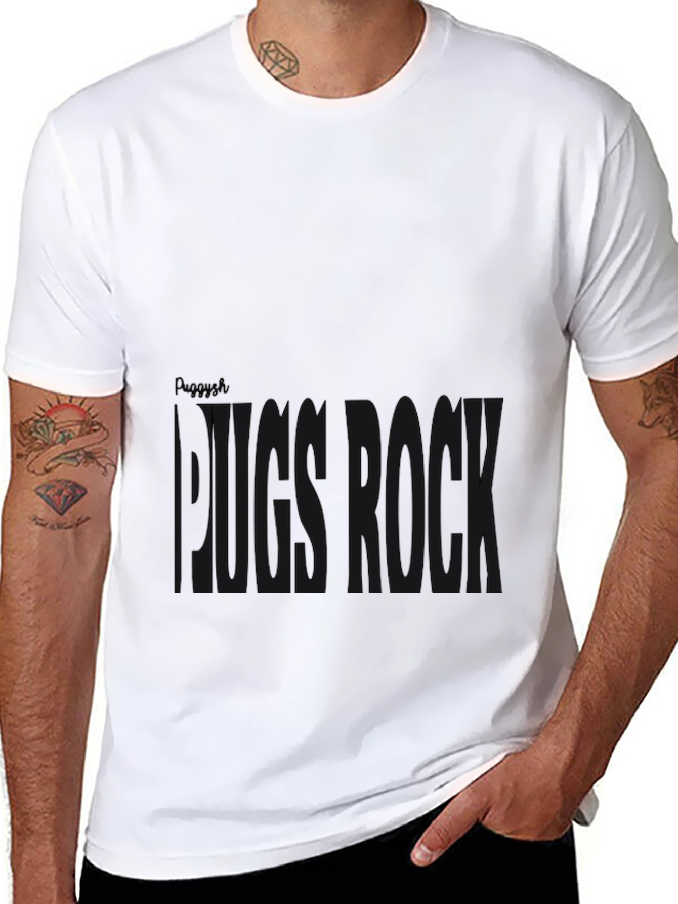 Pug Rock Graphic Tee - Black Cotton T-Shirt