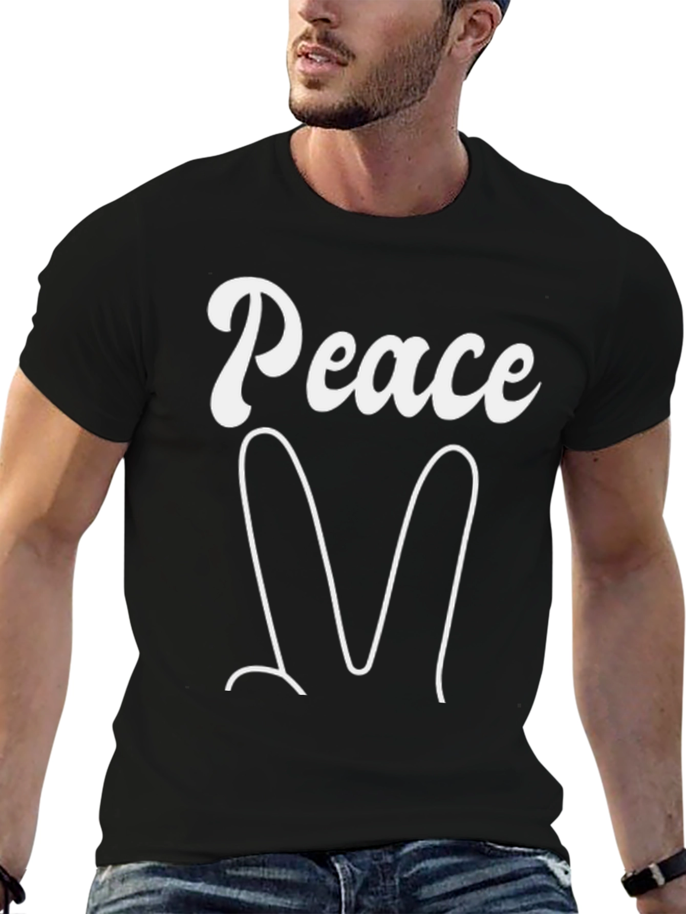Peace Sign Graphic Tee - Black Cotton Blend