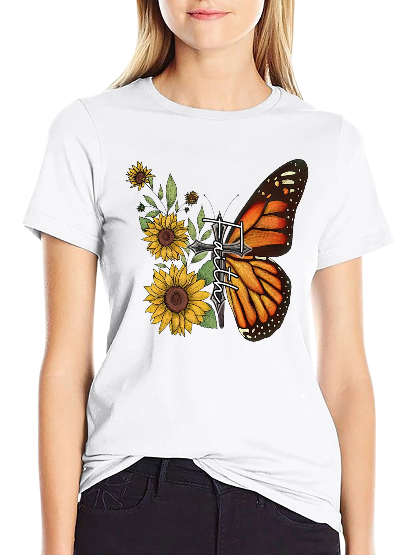 Faith Butterfly Sunflower Graphic Tee