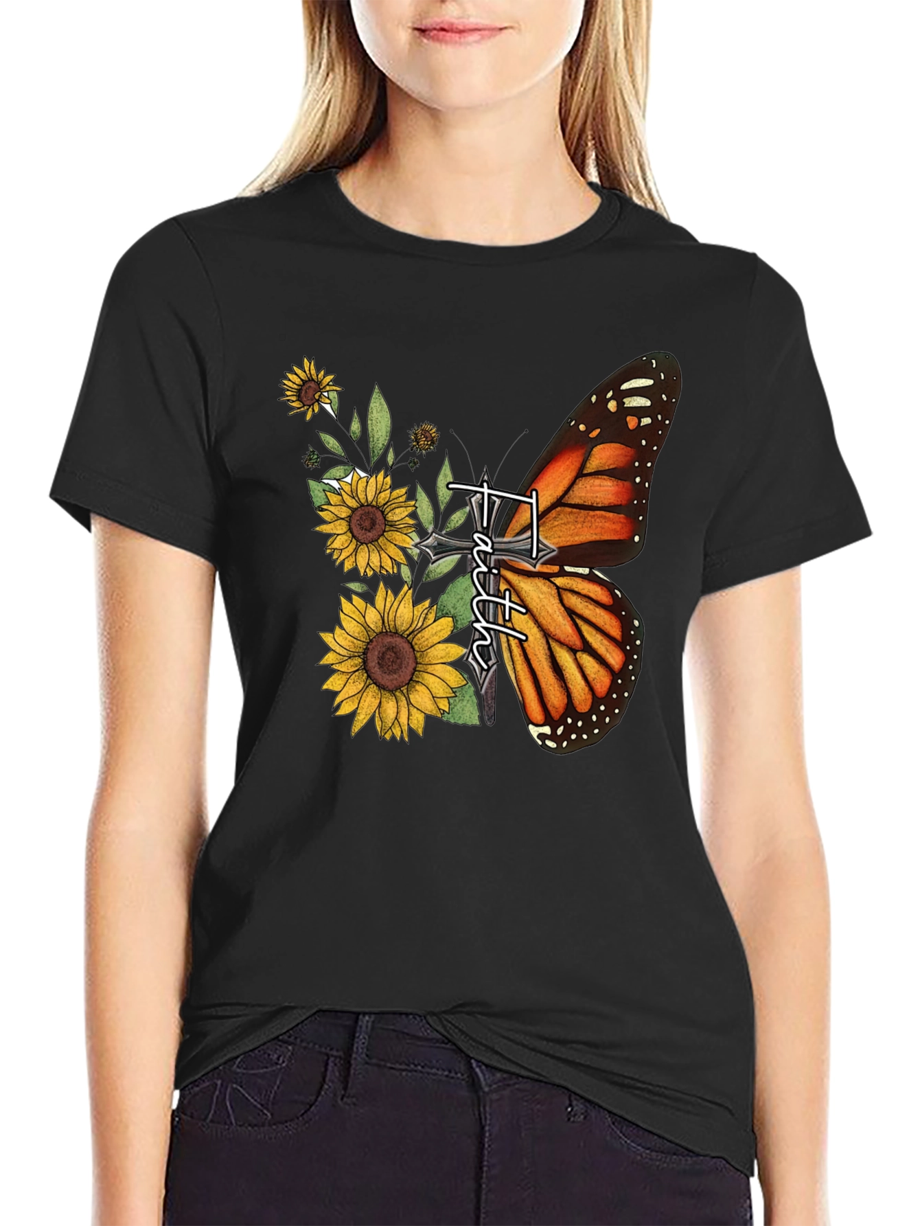 Faith Butterfly Sunflower Graphic Tee