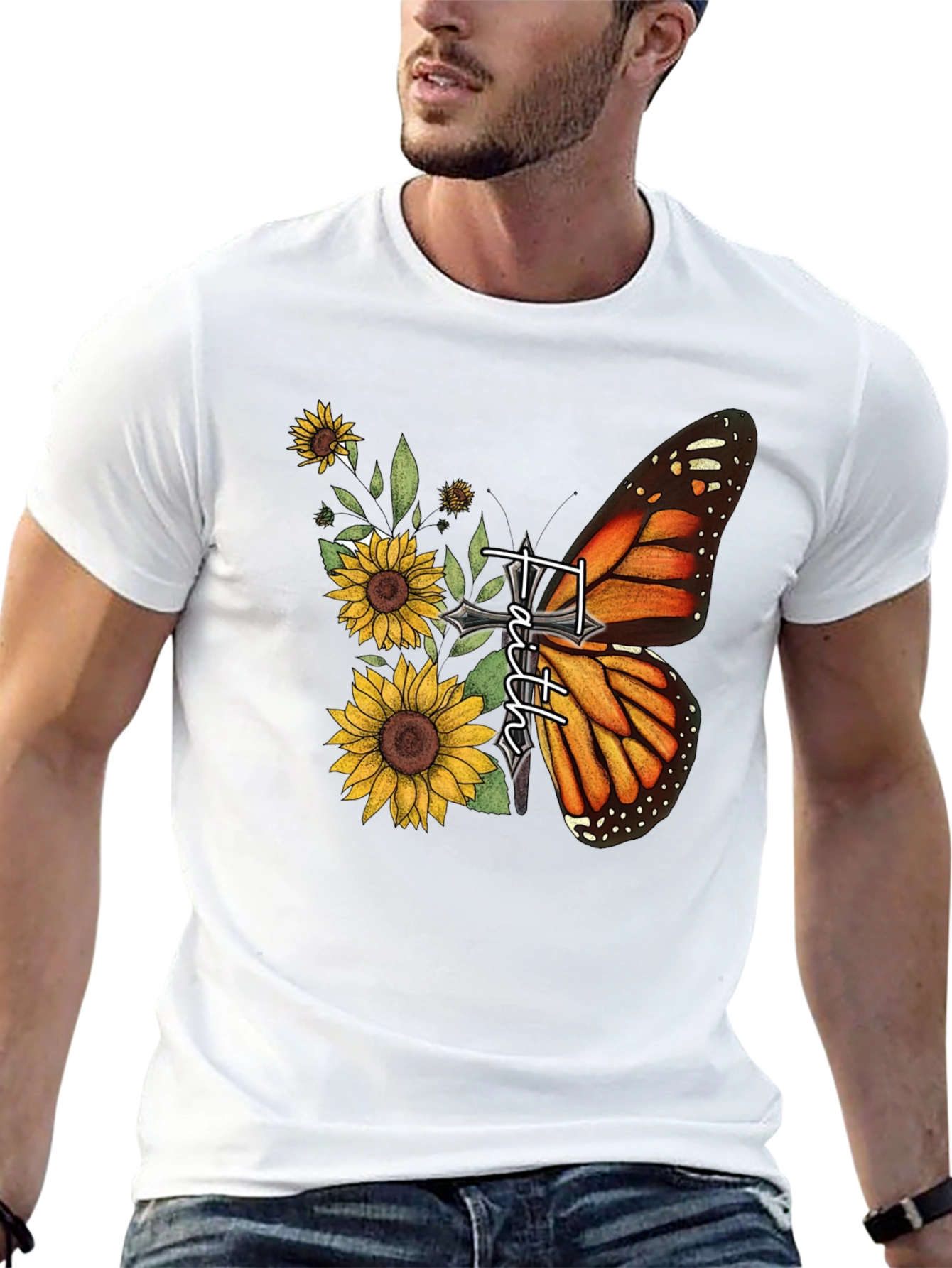 Faith Butterfly Sunflower Graphic Tee