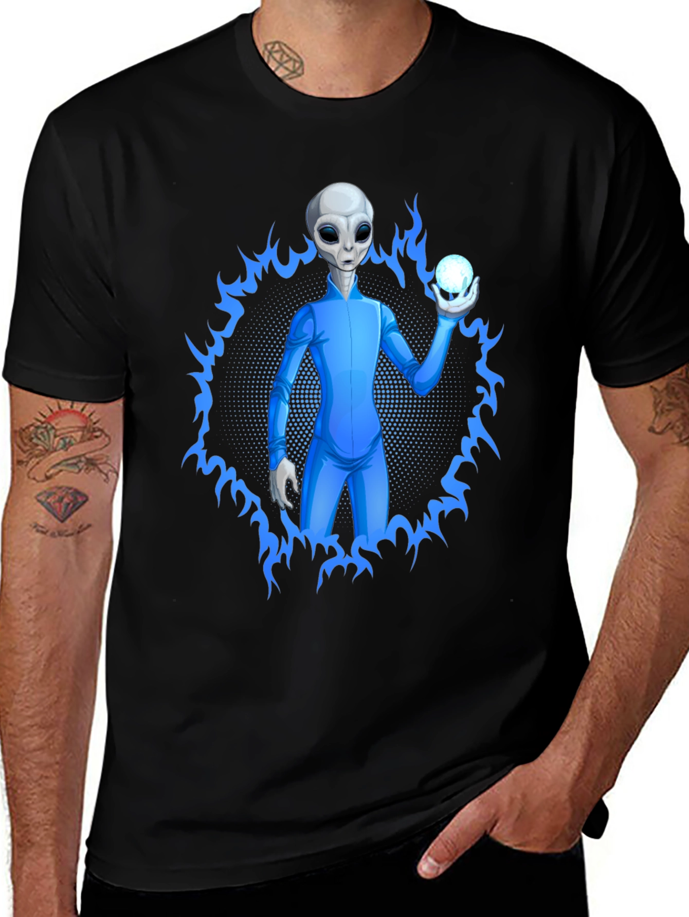 Alien Holding Orb Graphic Tee - Sci-Fi T-Shirt