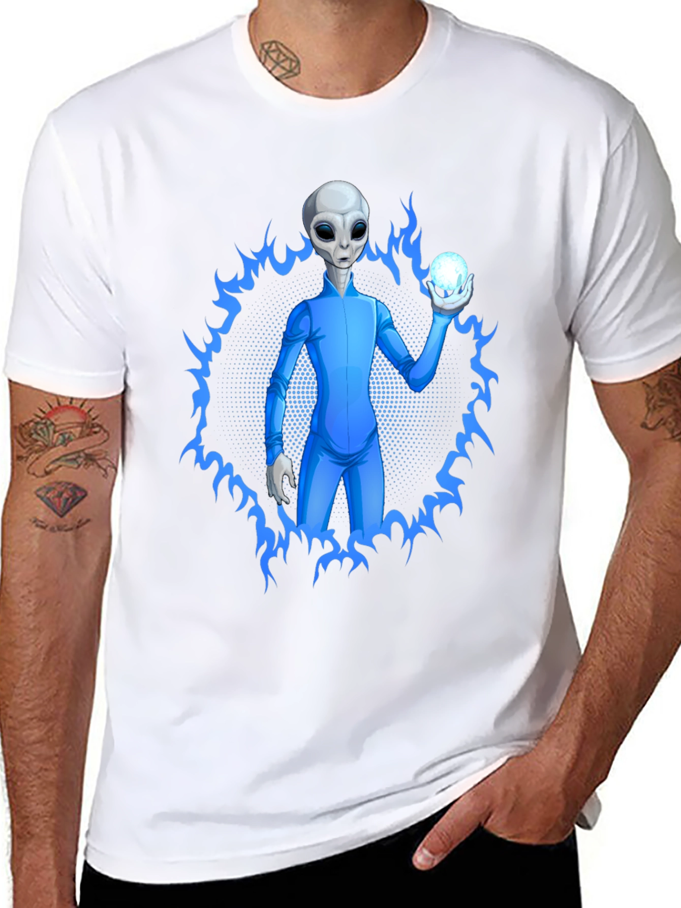 Alien Holding Orb Graphic Tee - Sci-Fi T-Shirt