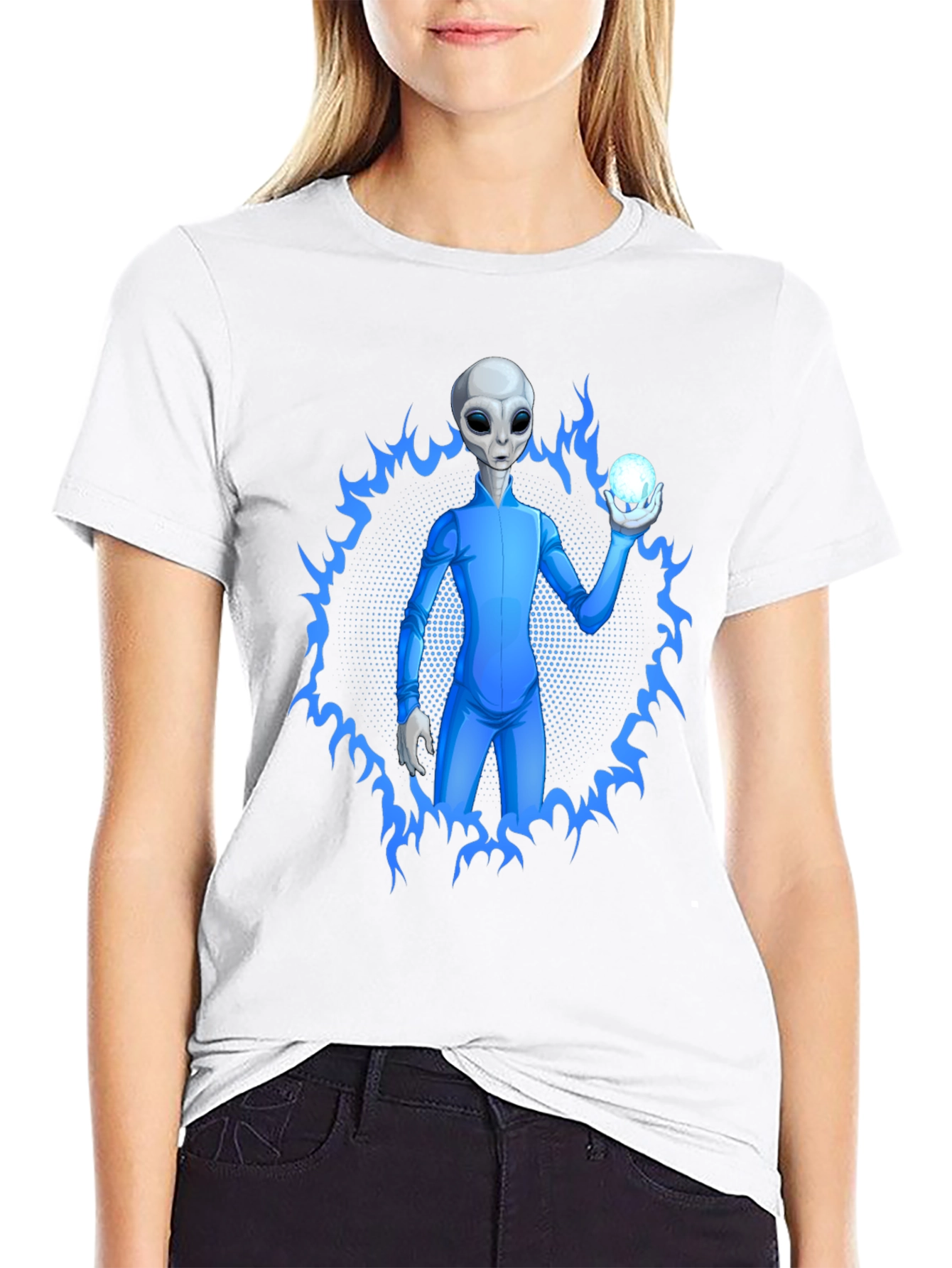 Alien Holding Orb Graphic Tee - Sci-Fi T-Shirt