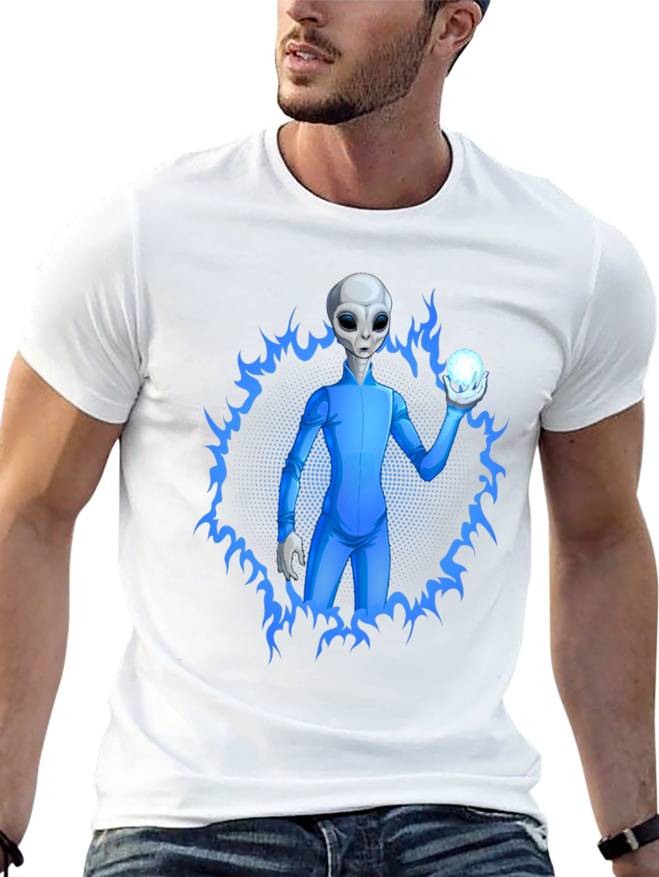 Alien Holding Orb Graphic Tee - Sci-Fi T-Shirt