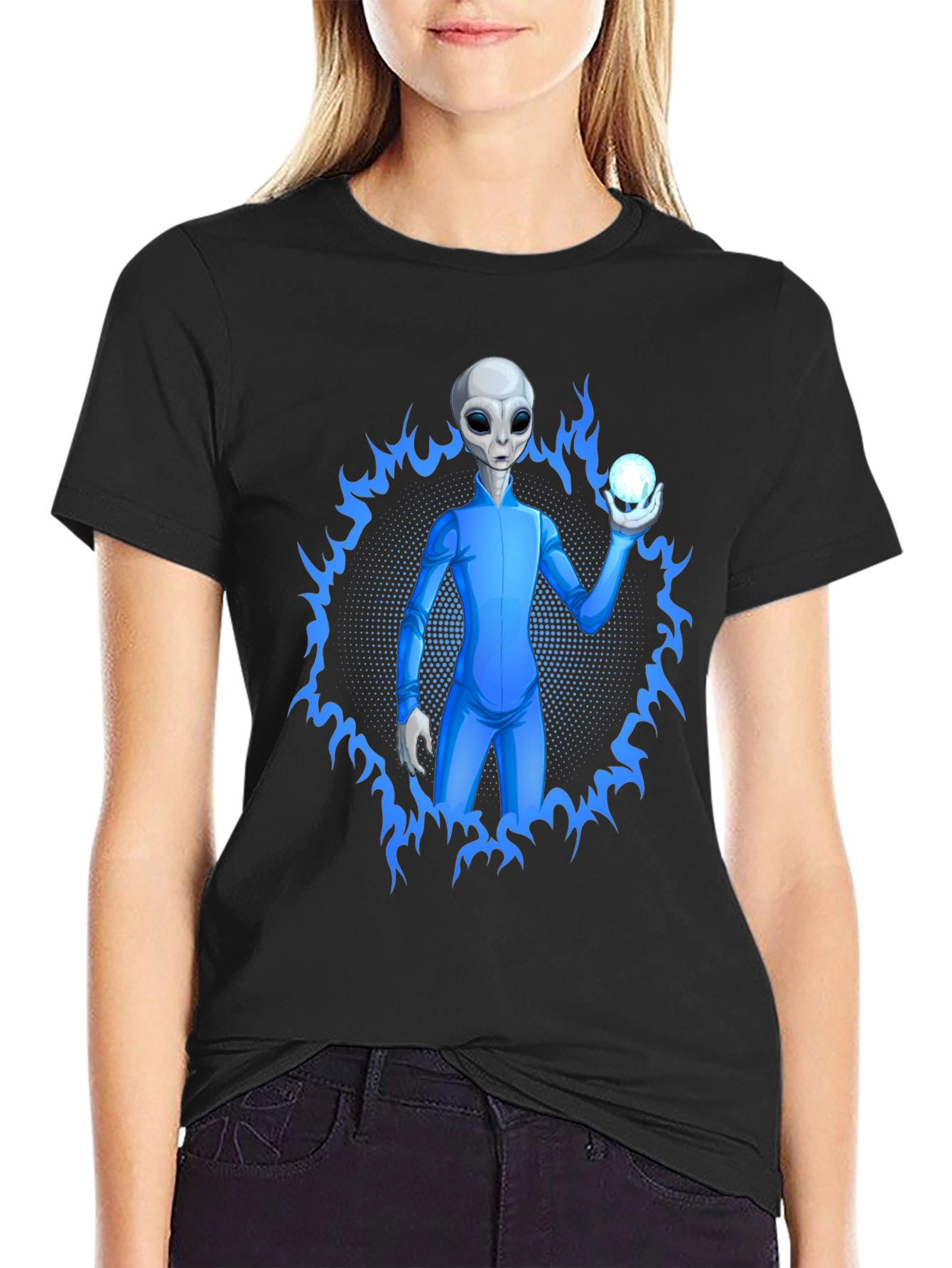 Alien Holding Orb Graphic Tee - Sci-Fi T-Shirt