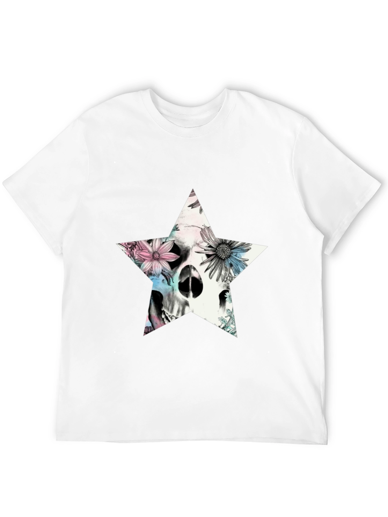 Floral Skull Star Graphic T-Shirt - Black