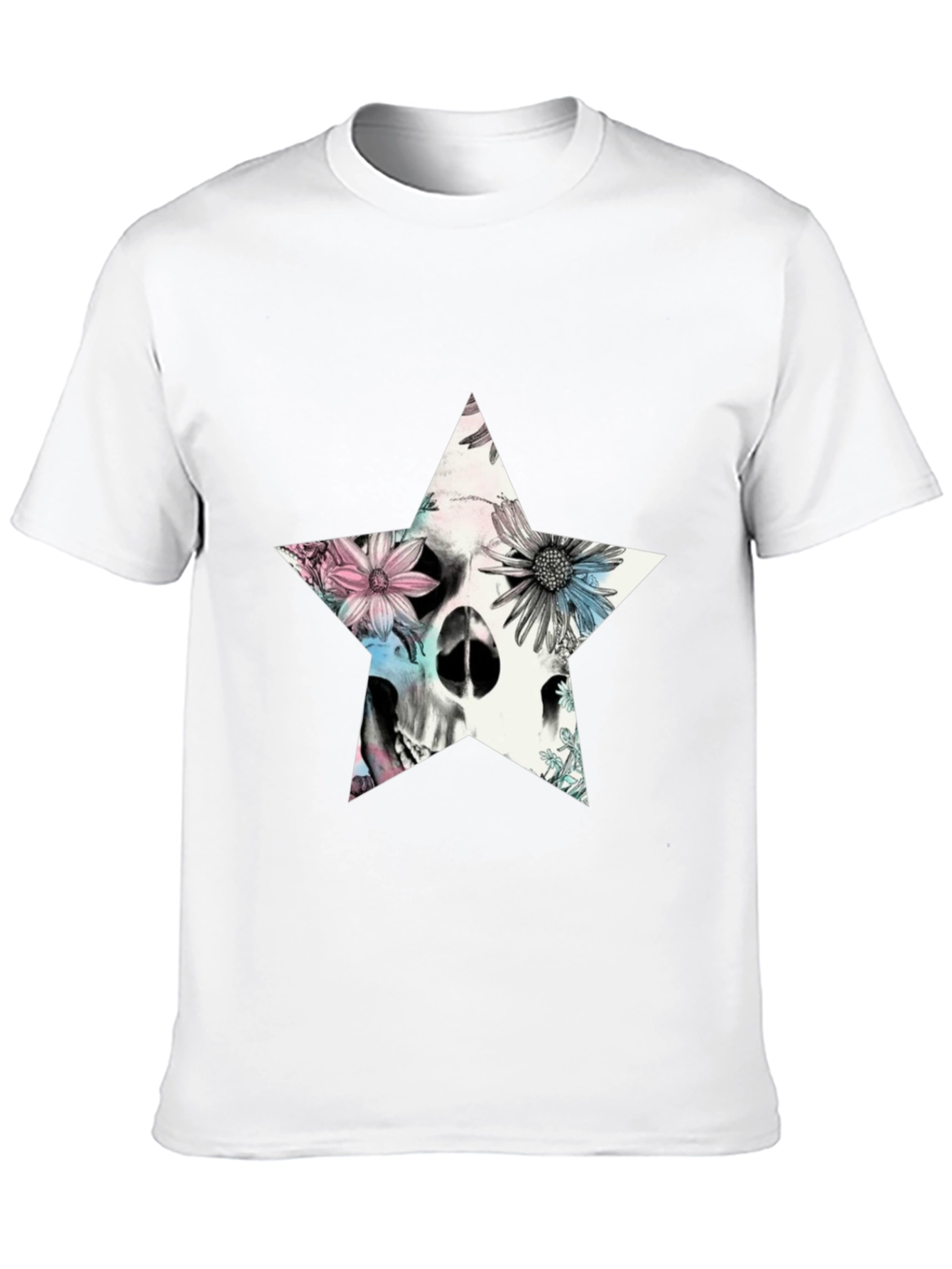 Floral Skull Star Graphic T-Shirt - Black