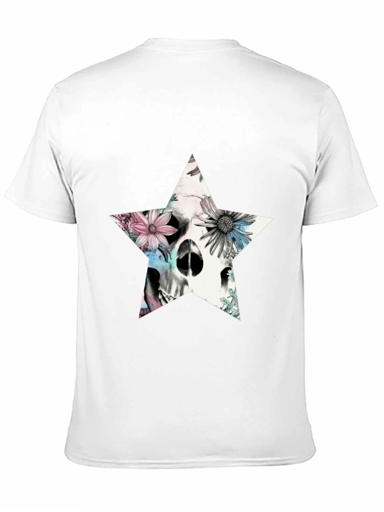Floral Skull Star Graphic T-Shirt - Black