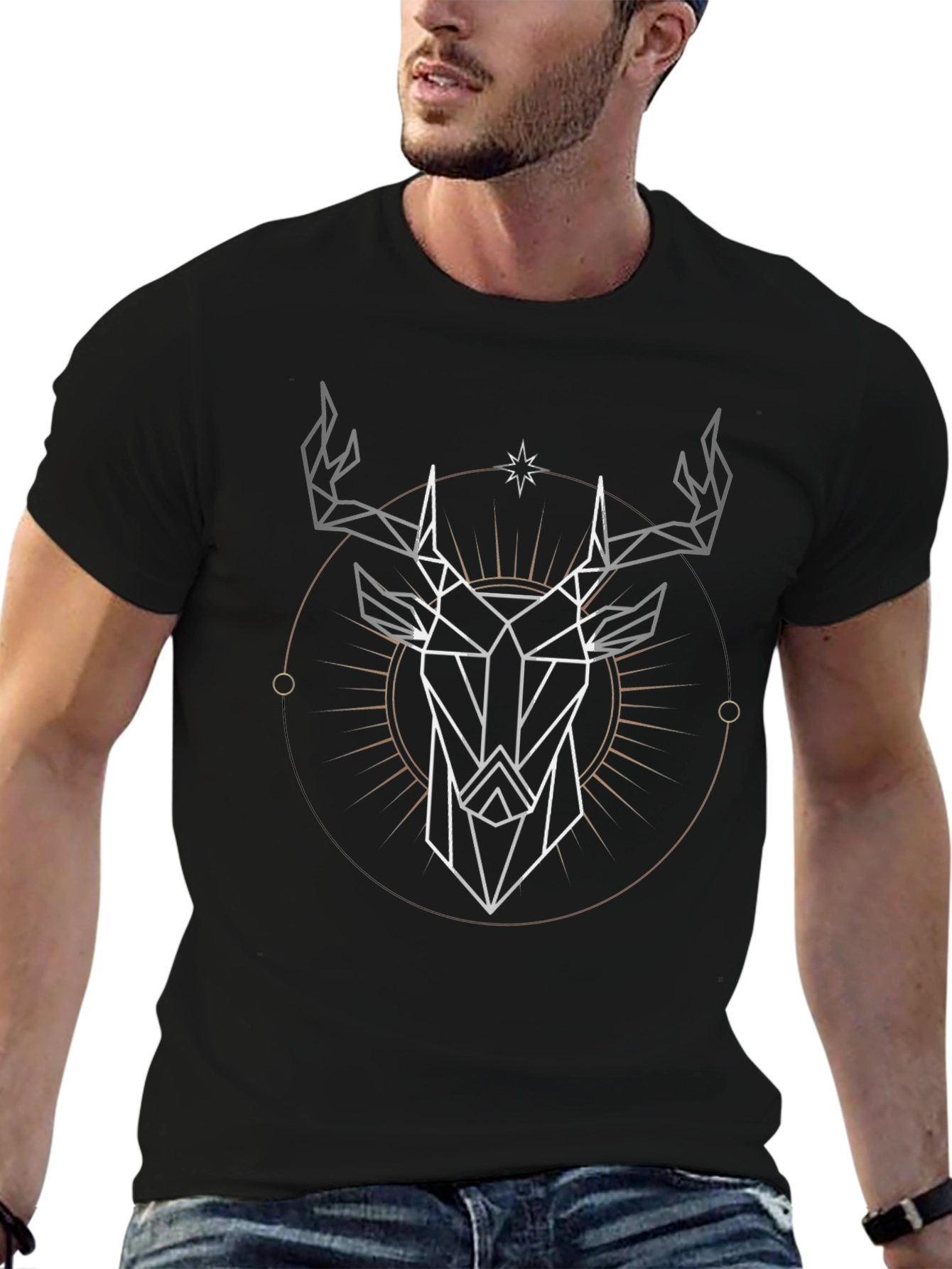 Geometric Deer Graphic Tee - Modern Stylish Design