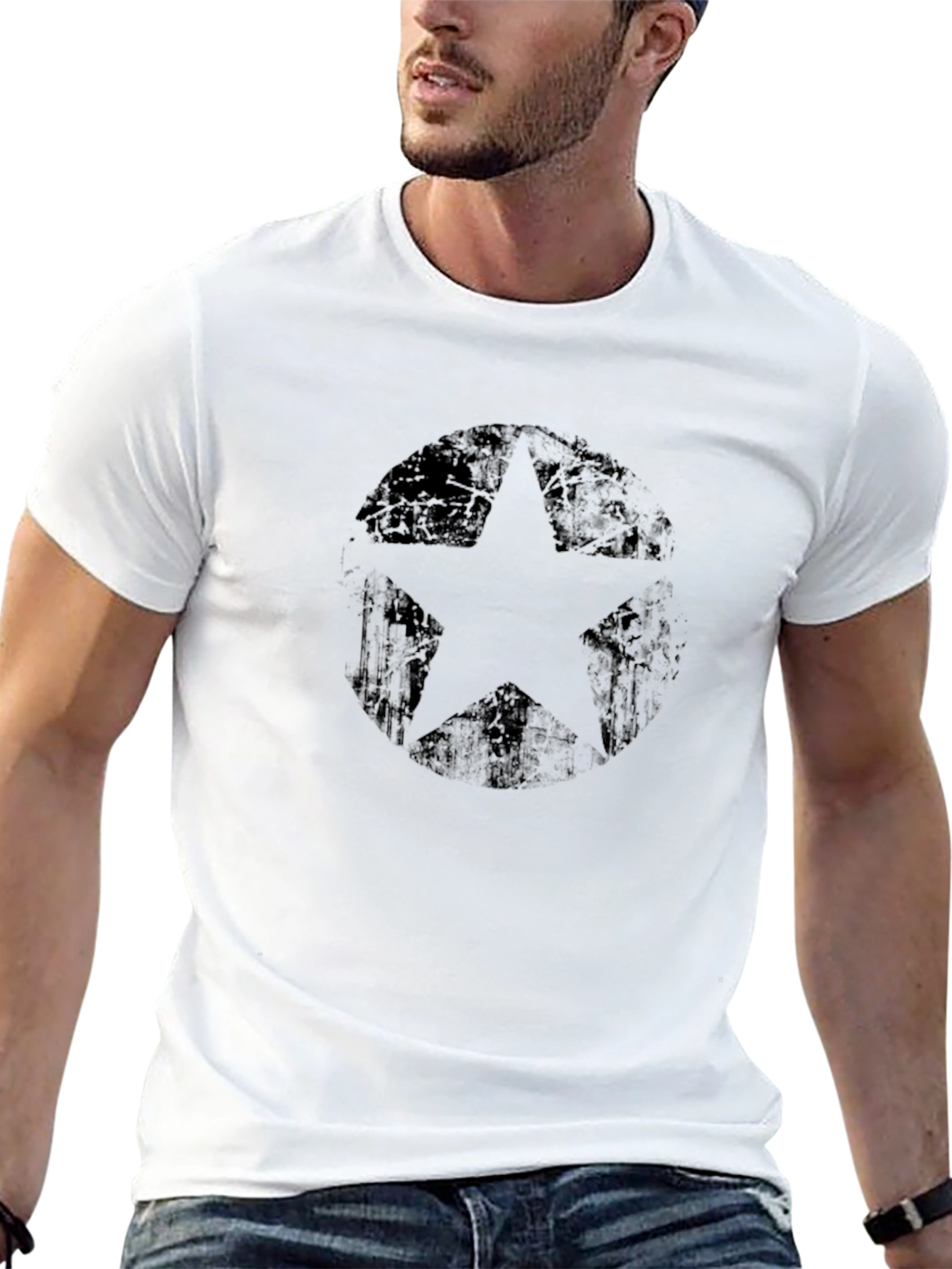 Distressed Star Graphic Black T-Shirt