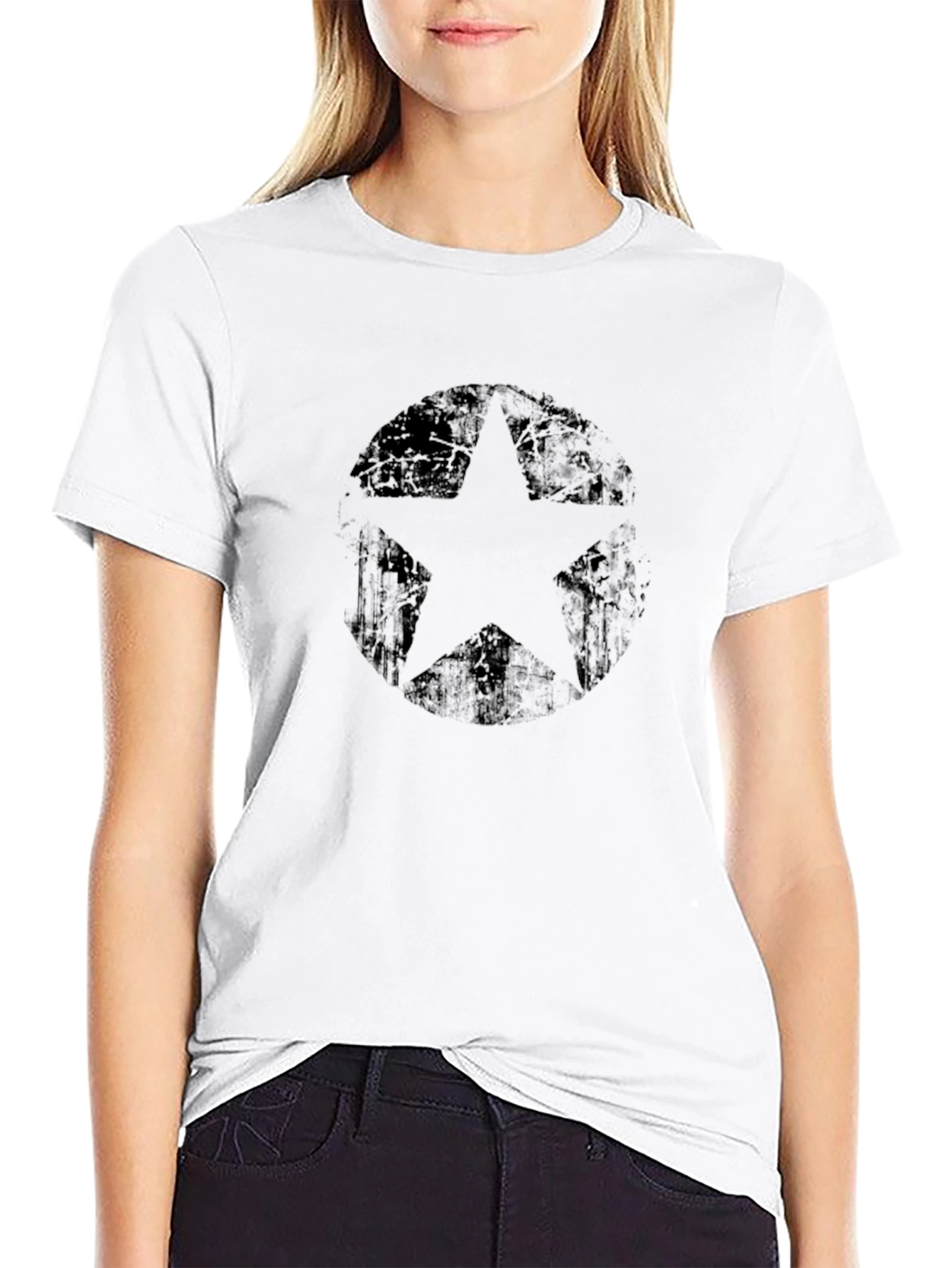 Distressed Star Graphic Black T-Shirt
