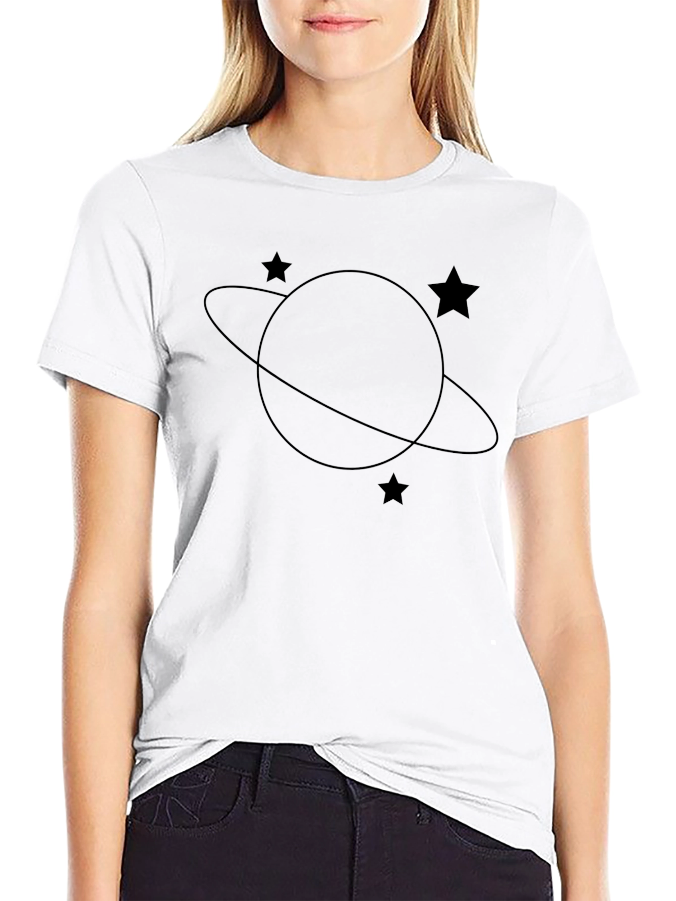 Saturn Star Graphic Tee - Black Cotton T-Shirt